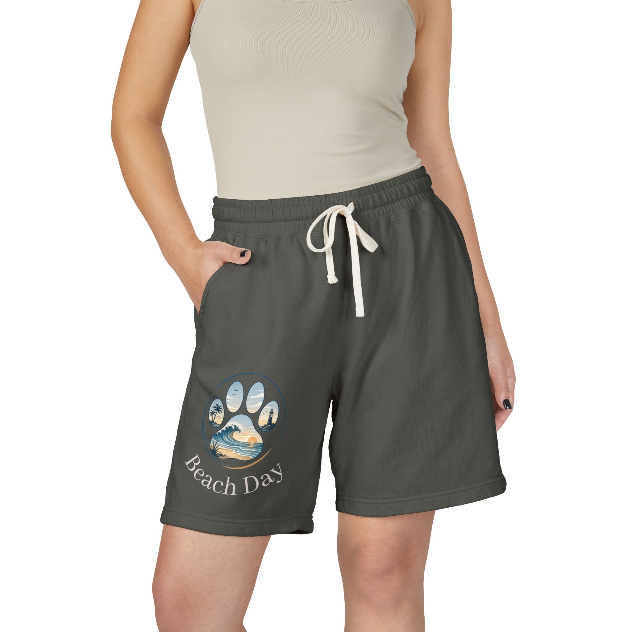 Beach Days Paw-Print Sweat Shorts — Lightweight Fleece Summer Lounge Shorts