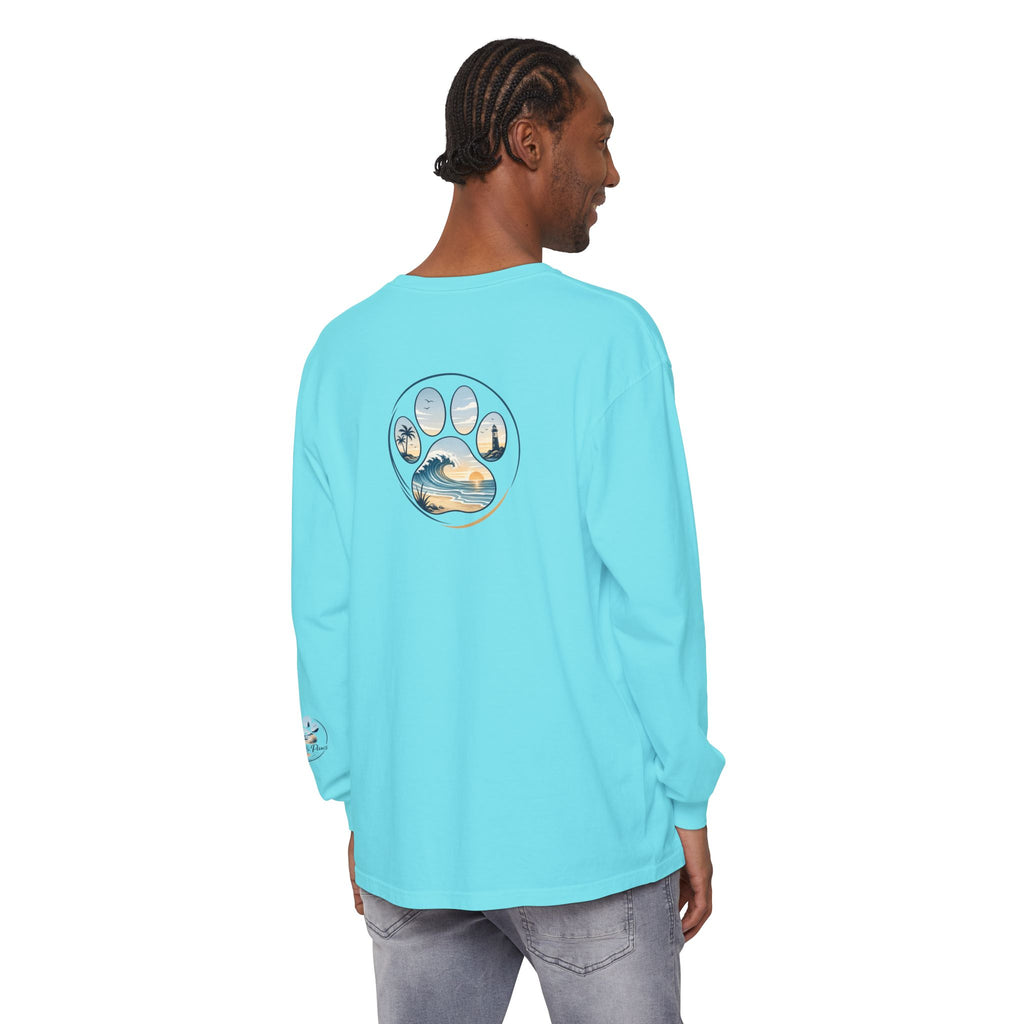 Coast & Paws Signature Soft Long Sleeve Tee — Coastal Paw Wave Graphic