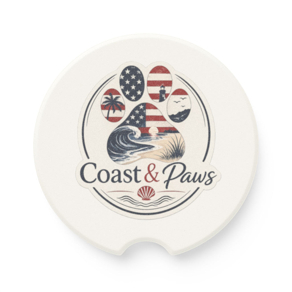 Coast & Paws Signature Patriotic Soapstone Car Coaster — Patriotic Beach Paw Print
