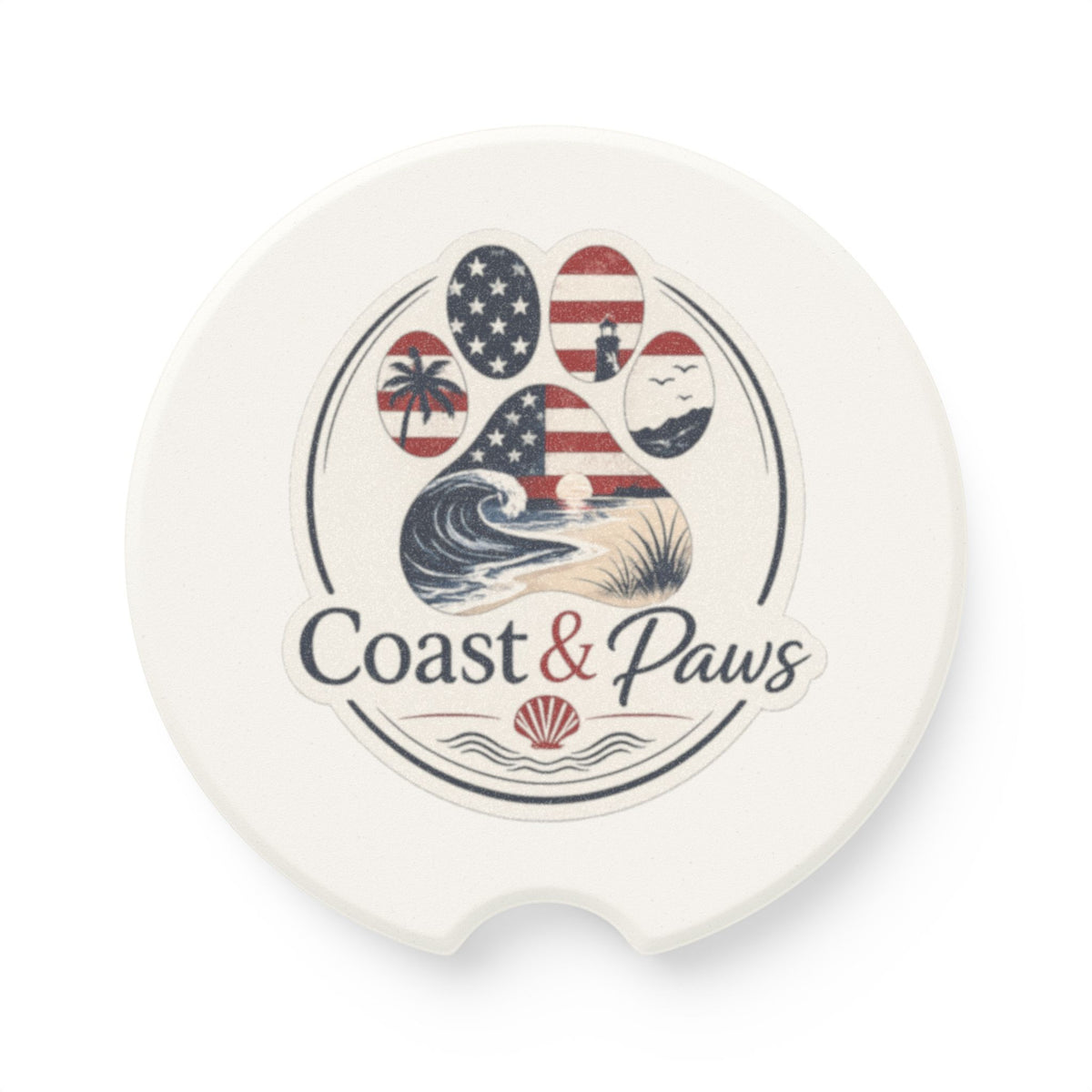 Coast & Paws Signature Patriotic Soapstone Car Coaster — Patriotic Beach Paw Print