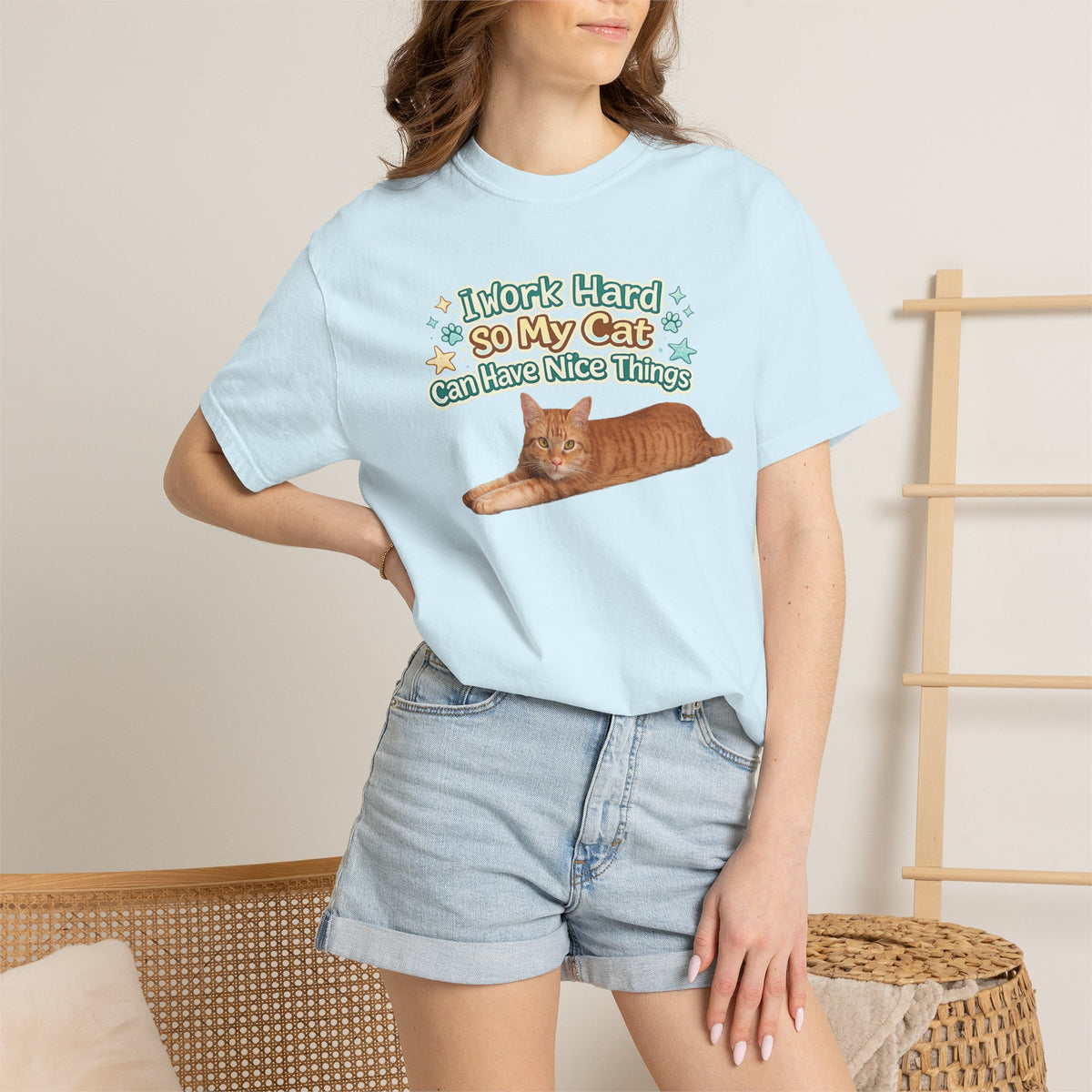 Cat Lover T-Shirt — "I Work Hard So My Cat Can Have Nice Things" Graphic Tee