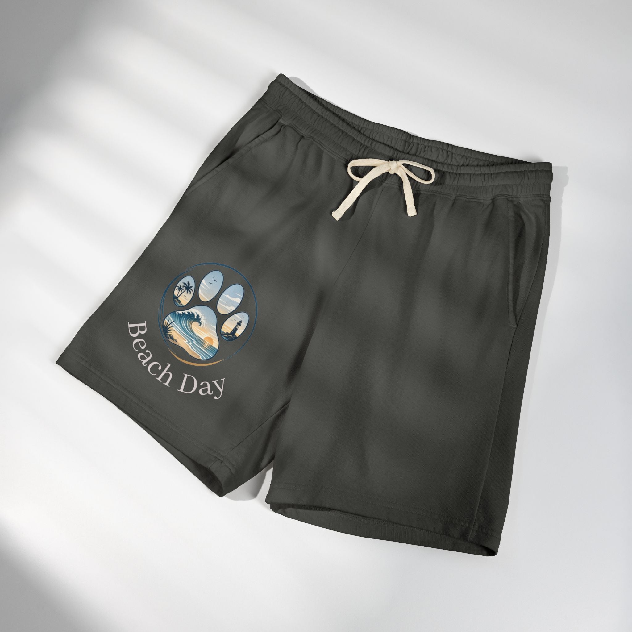Beach Days Paw-Print Sweat Shorts — Lightweight Fleece Summer Lounge Shorts