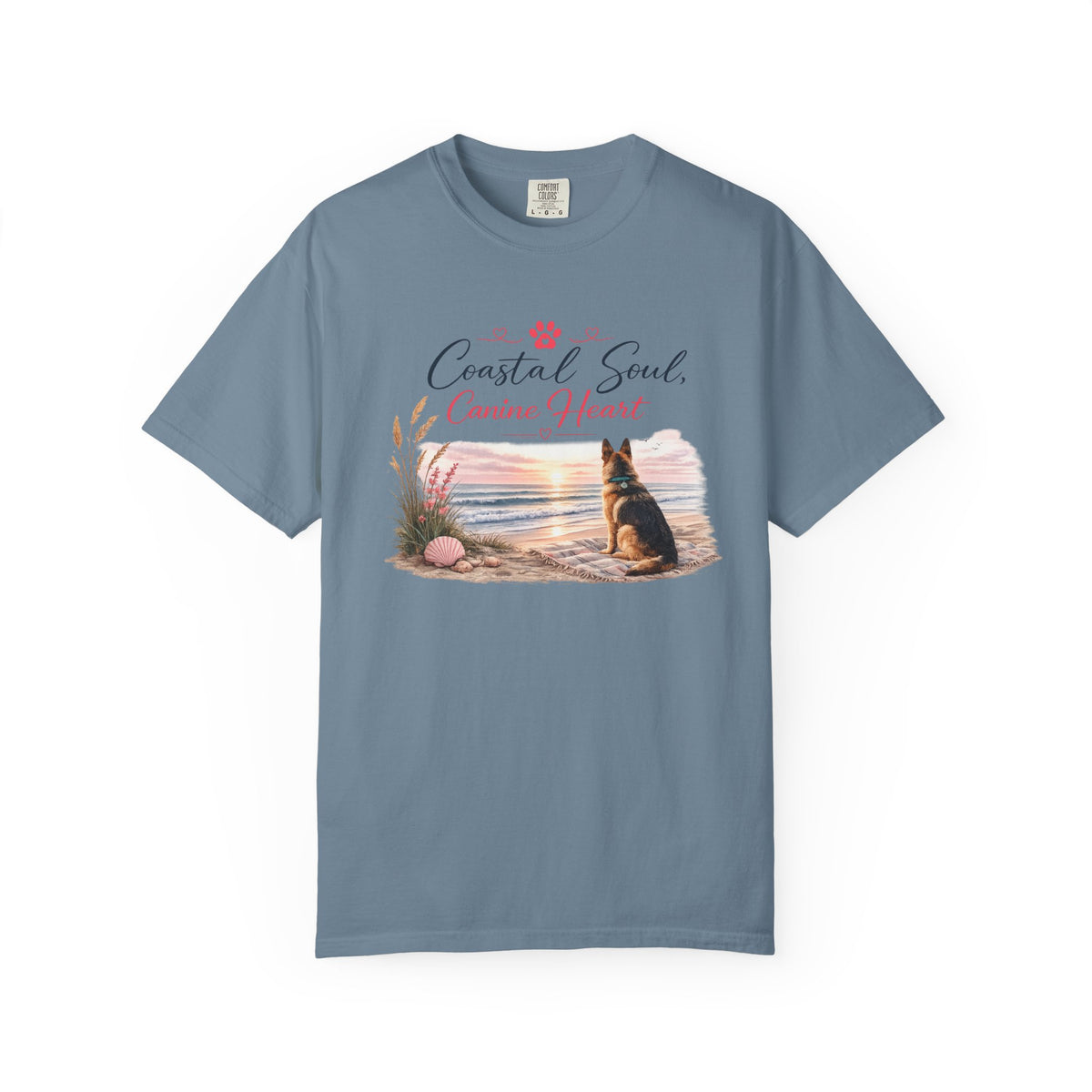 Coastal Soul Canine Heart T-shirt | Beach Dog Sunset Design