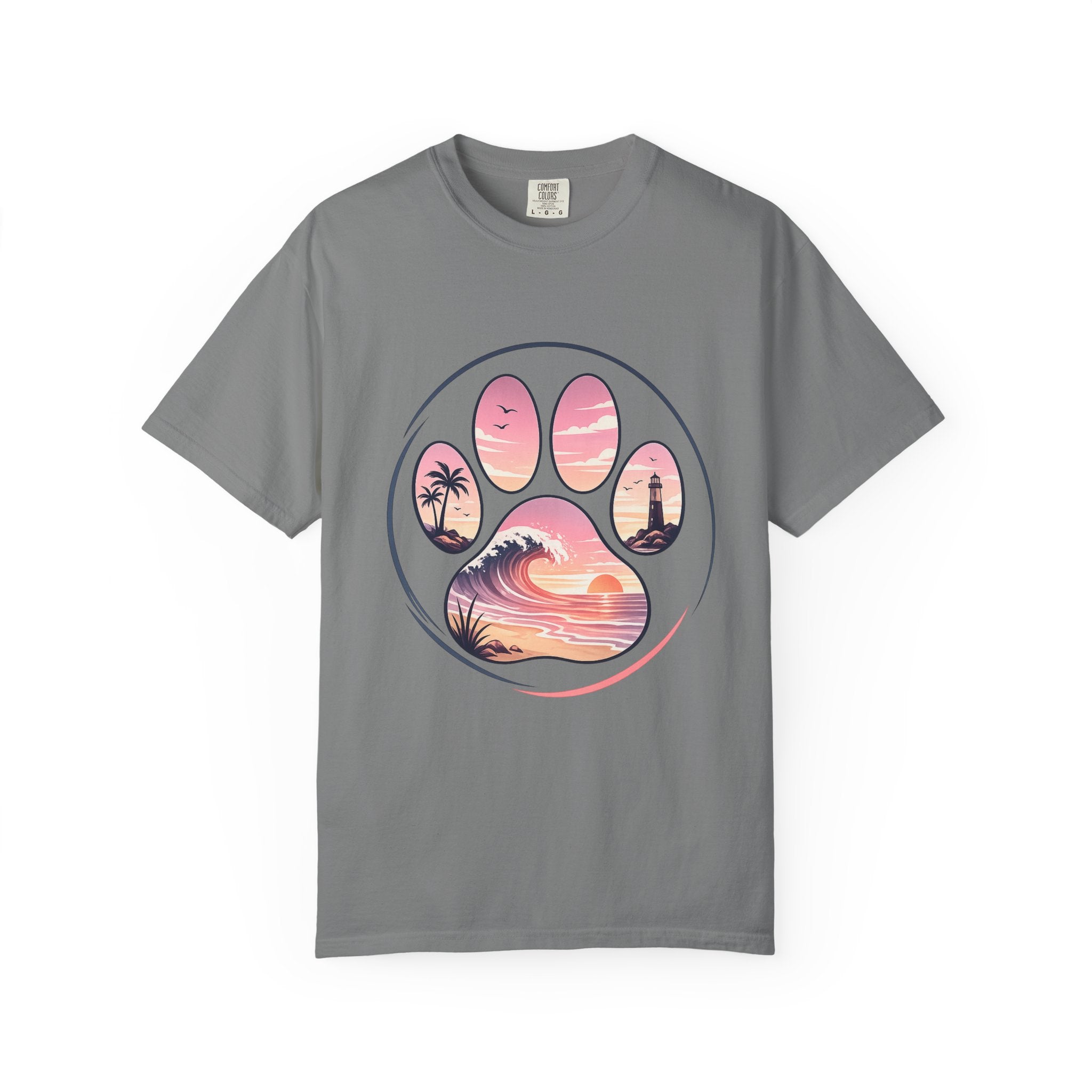 Sunset Paw Tee — Beach Wave Paw Print Unisex Comfort Colors T-Shirt