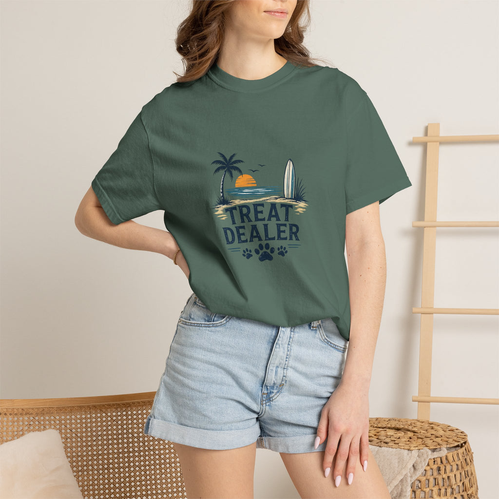 Treat Dealer Beach T-Shirt — Cute Dog Paw Surf Graphic