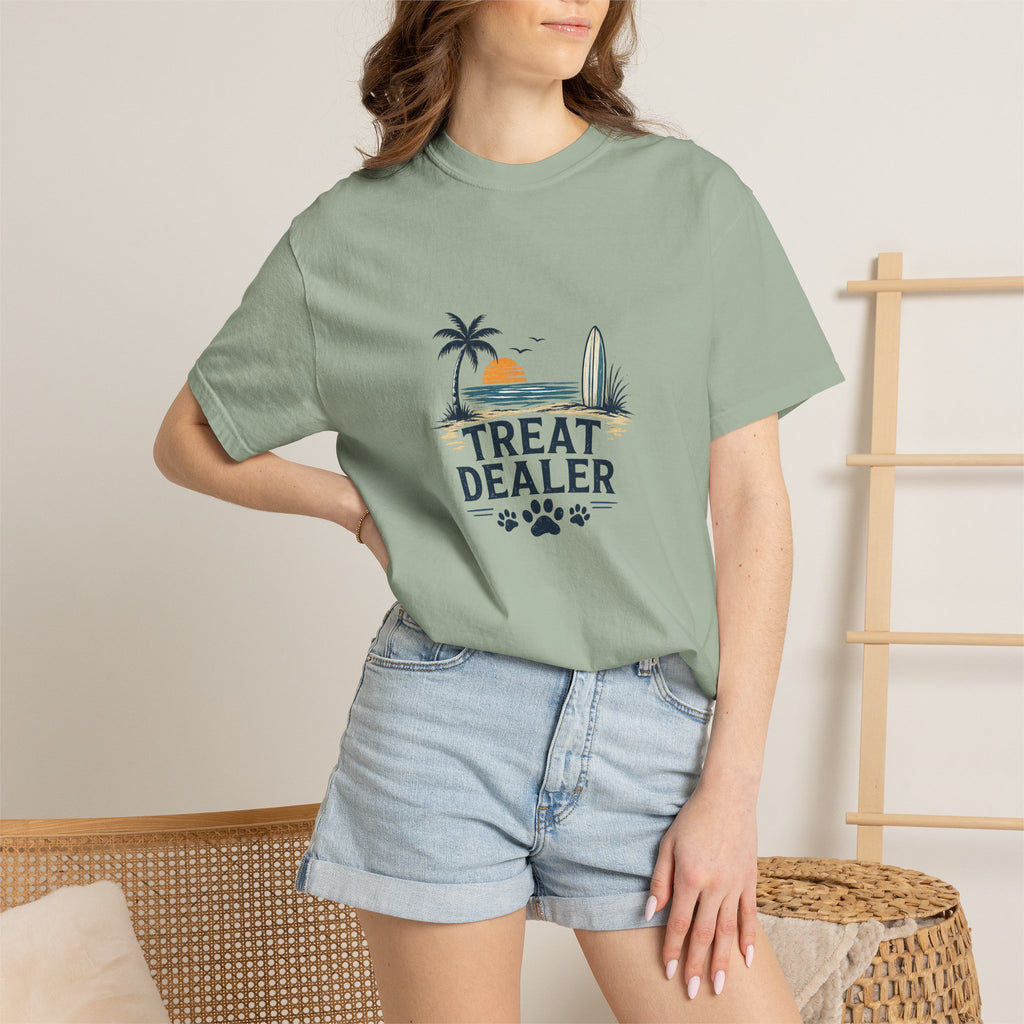 Treat Dealer Beach T-Shirt — Cute Dog Paw Surf Graphic