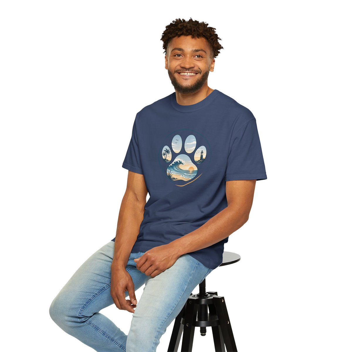 Ocean Paw Surf T-Shirt — Beach Sunset Paw Print Tee
