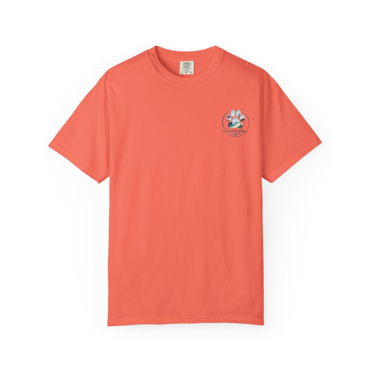 Paws Tides & Good Vibes T-Shirt | Beach Dog Paw Print Coastal Scene