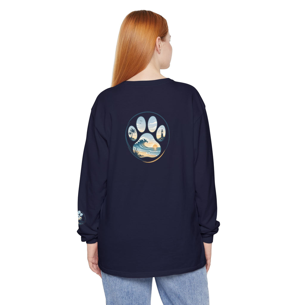 Coast & Paws Signature Soft Long Sleeve Tee — Coastal Paw Wave Graphic