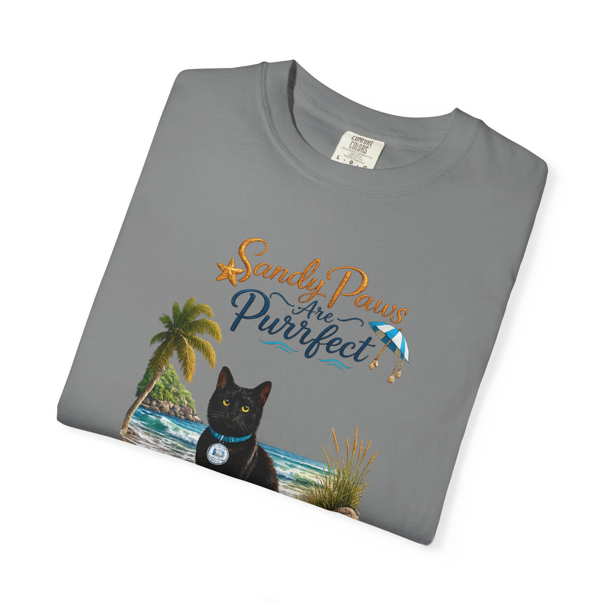 Sandy Paws Are Purrfect - Comfort Colors Unisex Garment Dyed Cat Beach T-Shirt