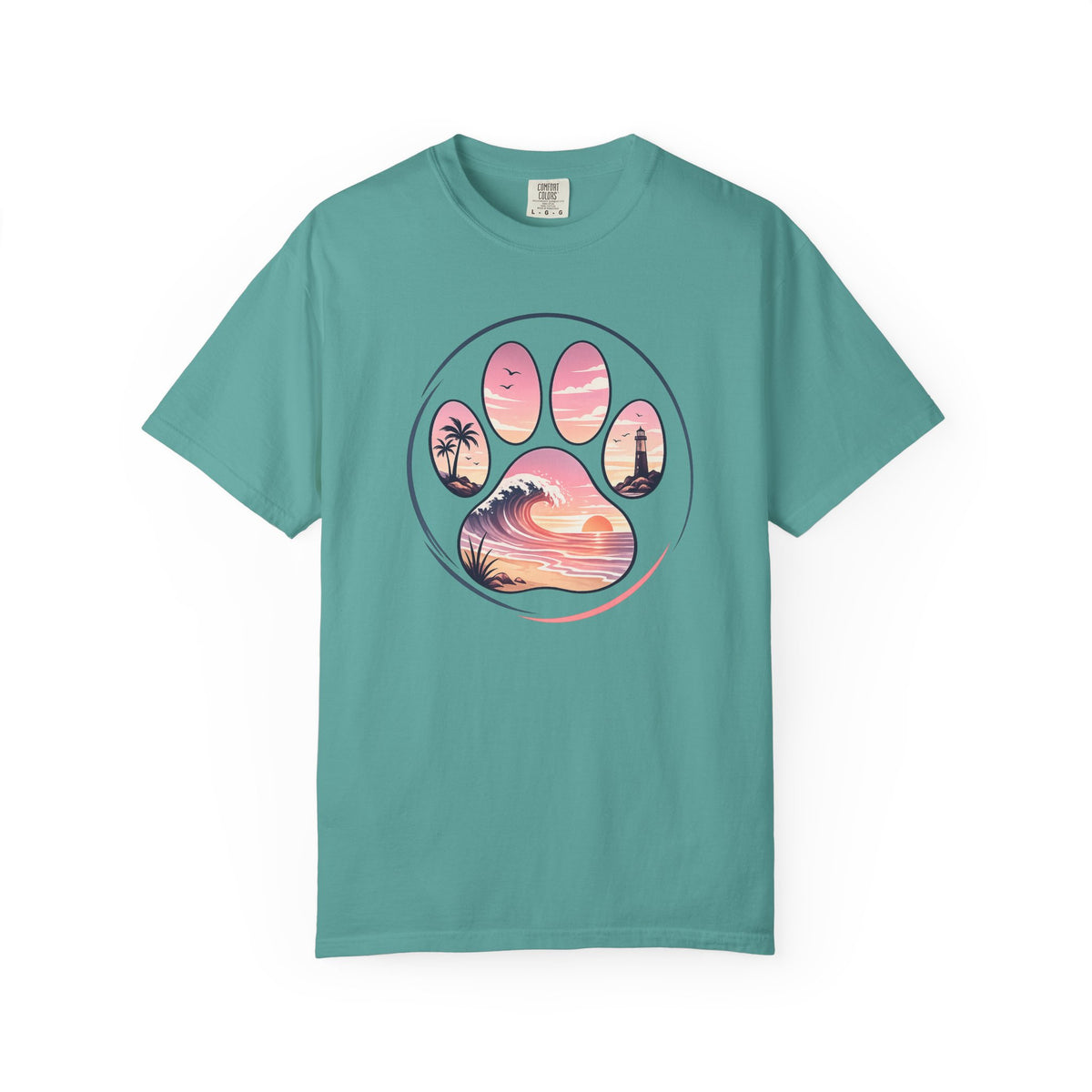 Sunset Paw Tee — Beach Wave Paw Print Unisex Comfort Colors T-Shirt