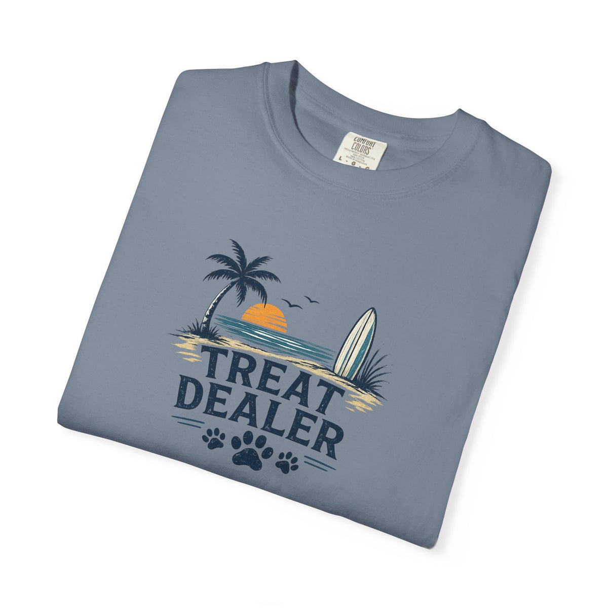 Treat Dealer Beach T-Shirt — Cute Dog Paw Surf Graphic
