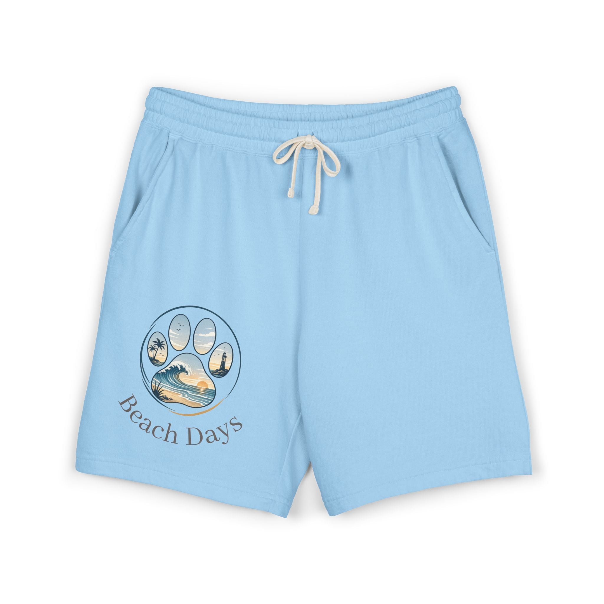 Beach Days Paw-Print Sweat Shorts — Lightweight Fleece Summer Lounge Shorts