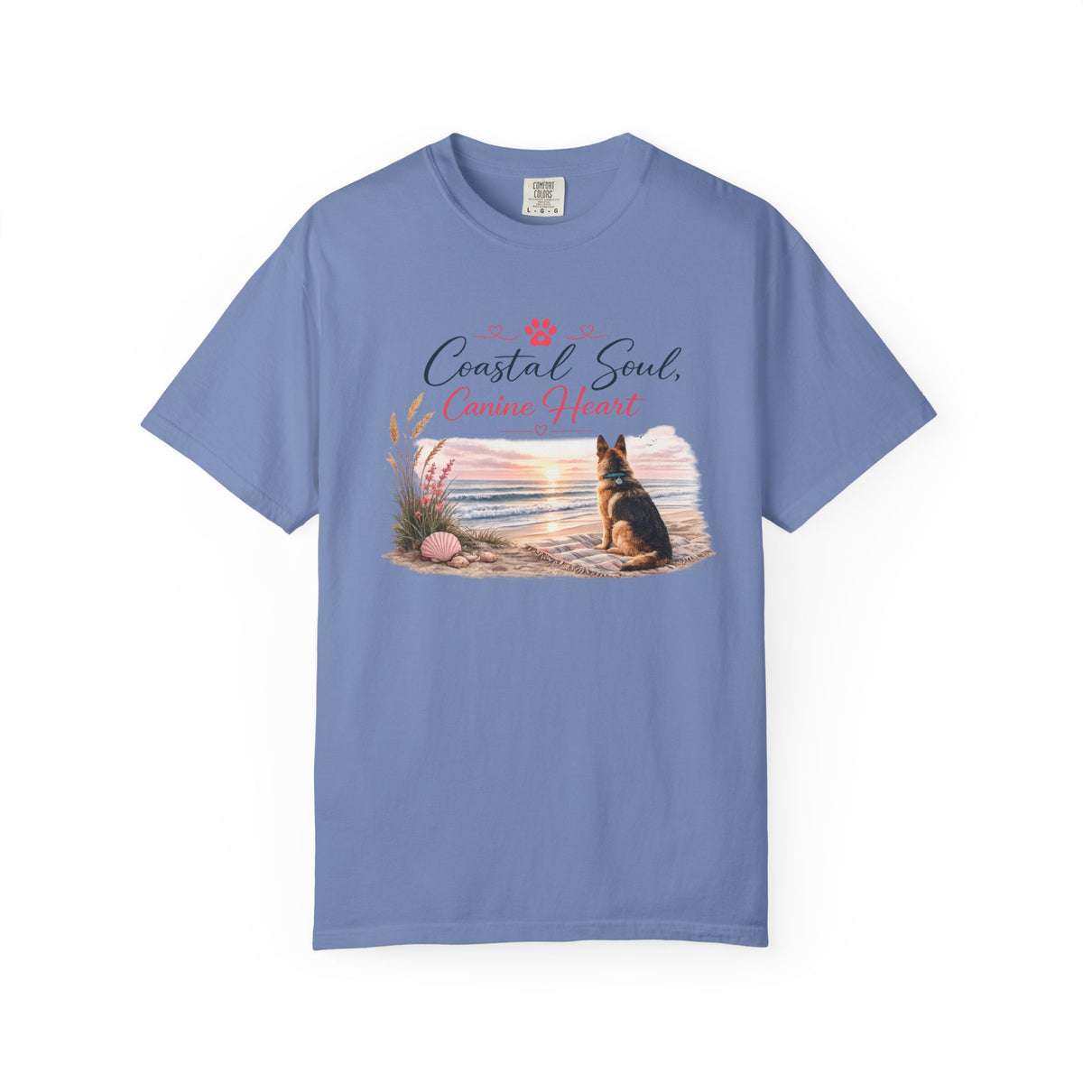 Coastal Soul Canine Heart T-shirt | Beach Dog Sunset Design