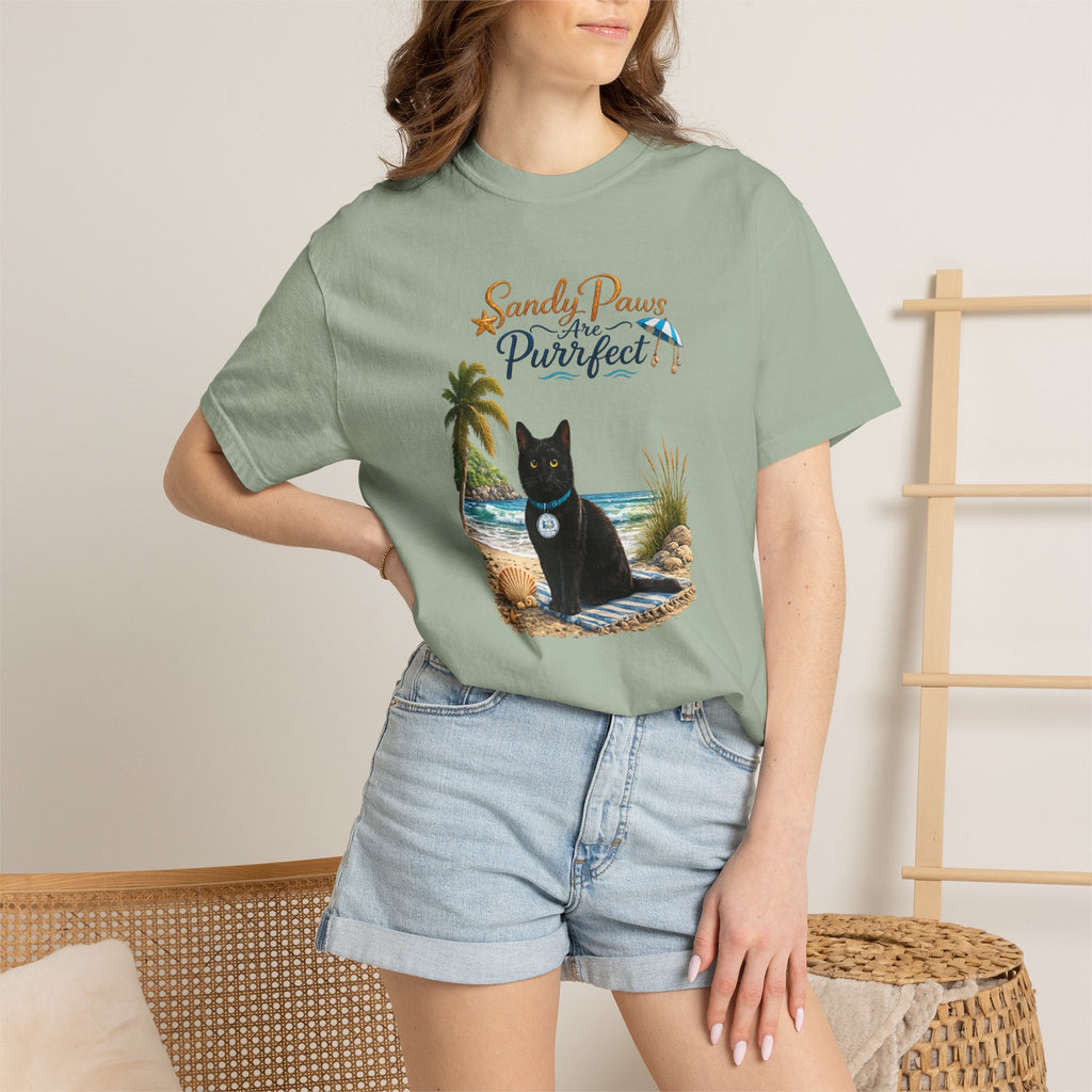 Sandy Paws Are Purrfect - Comfort Colors Unisex Garment Dyed Cat Beach T-Shirt