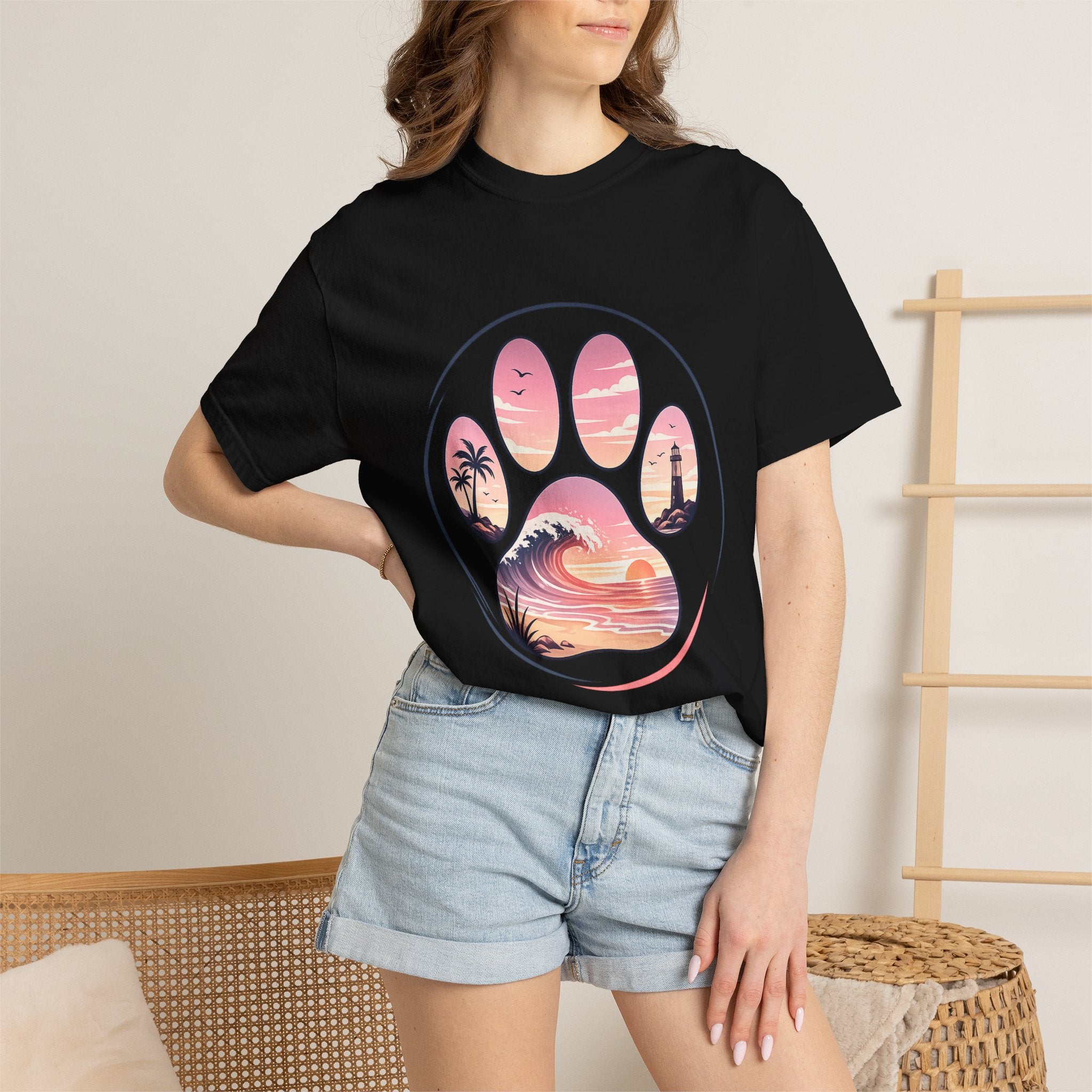 Sunset Paw Tee — Beach Wave Paw Print Unisex Comfort Colors T-Shirt