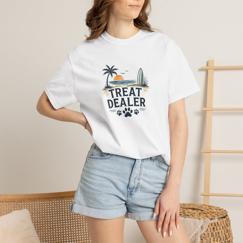 Treat Dealer Beach T-Shirt — Cute Dog Paw Surf Graphic
