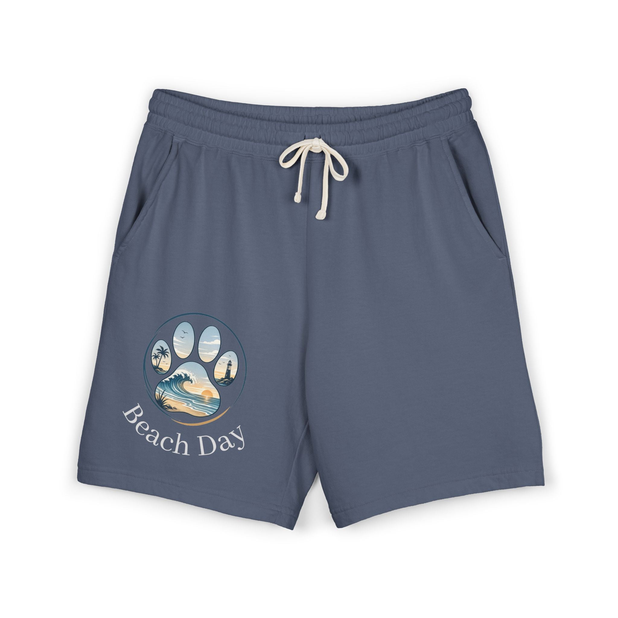 Beach Days Paw-Print Sweat Shorts — Lightweight Fleece Summer Lounge Shorts