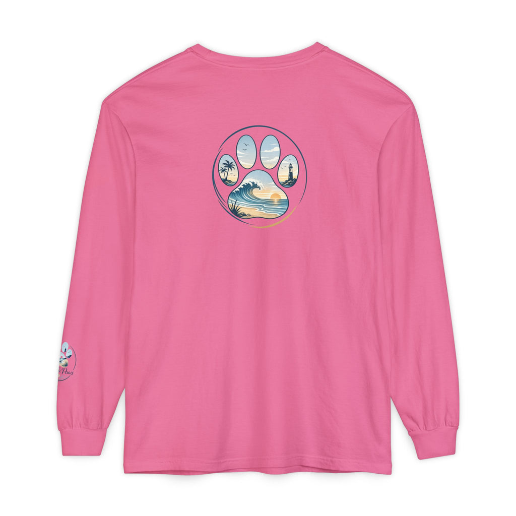 Coast & Paws Signature Soft Long Sleeve Tee — Coastal Paw Wave Graphic