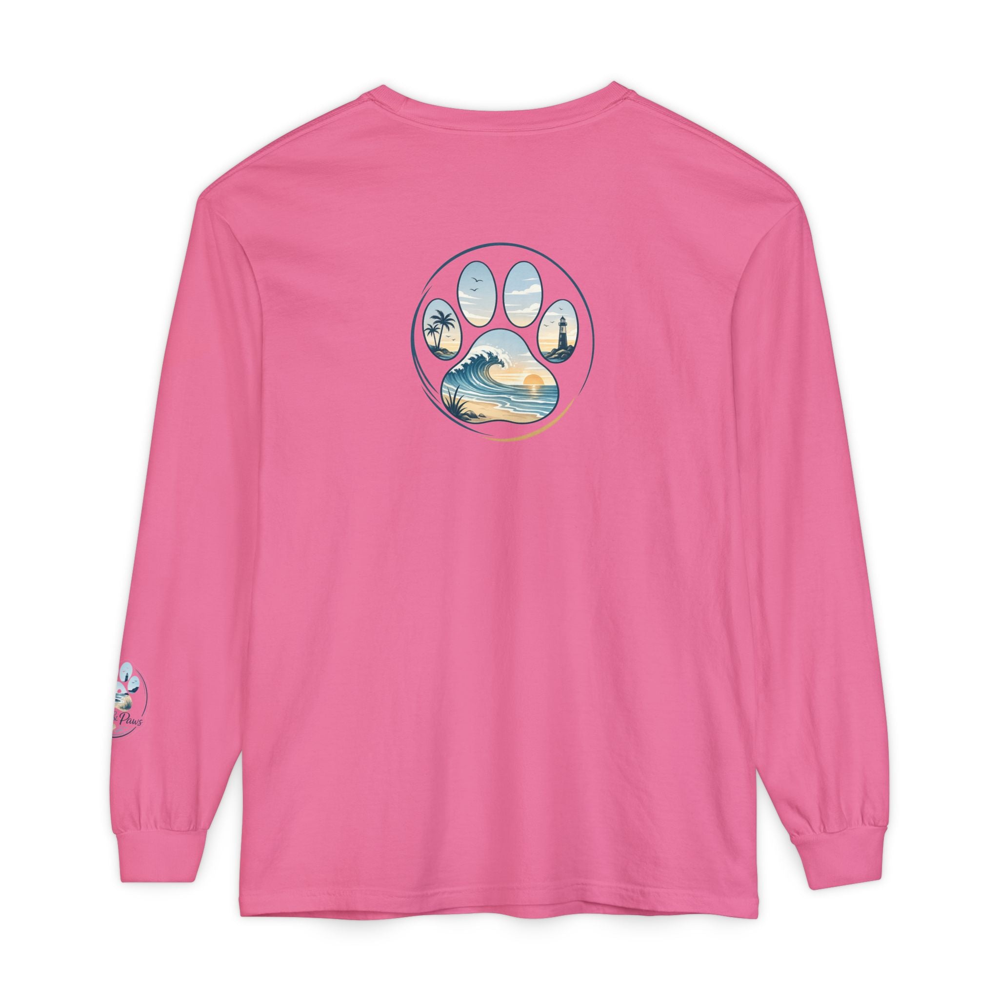 Coast & Paws Signature Soft Long Sleeve Tee — Coastal Paw Wave Graphic
