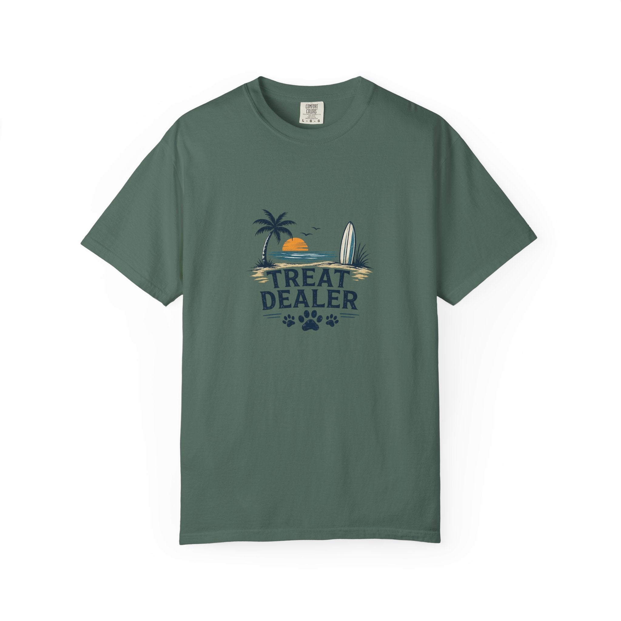 Treat Dealer Beach T-Shirt — Cute Dog Paw Surf Graphic