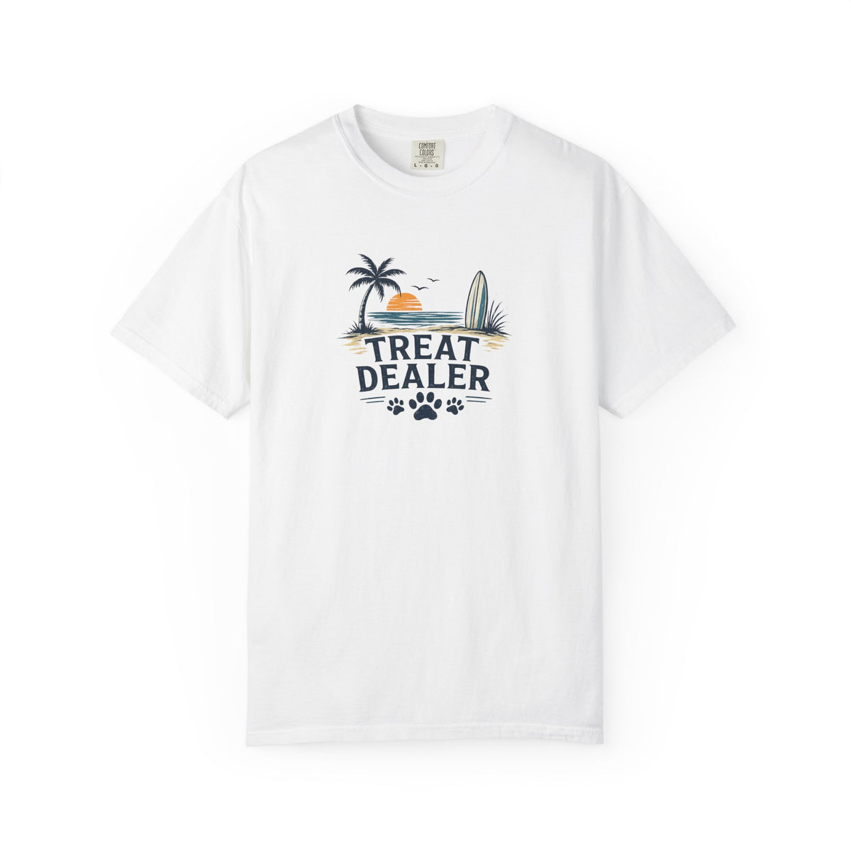 Treat Dealer Beach T-Shirt — Cute Dog Paw Surf Graphic