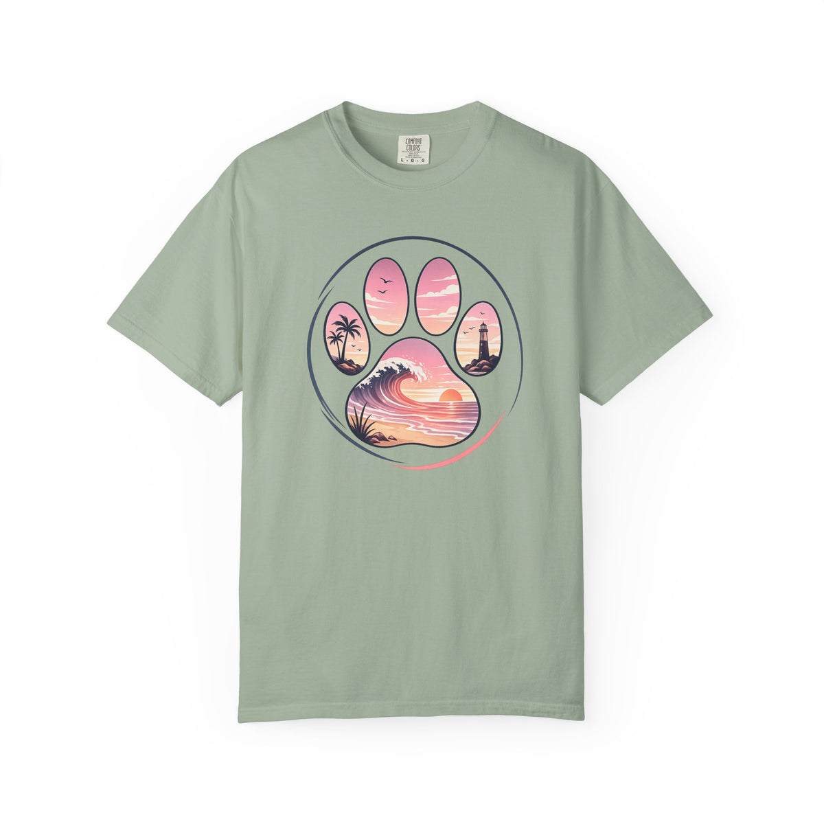 Sunset Paw Tee — Beach Wave Paw Print Unisex Comfort Colors T-Shirt
