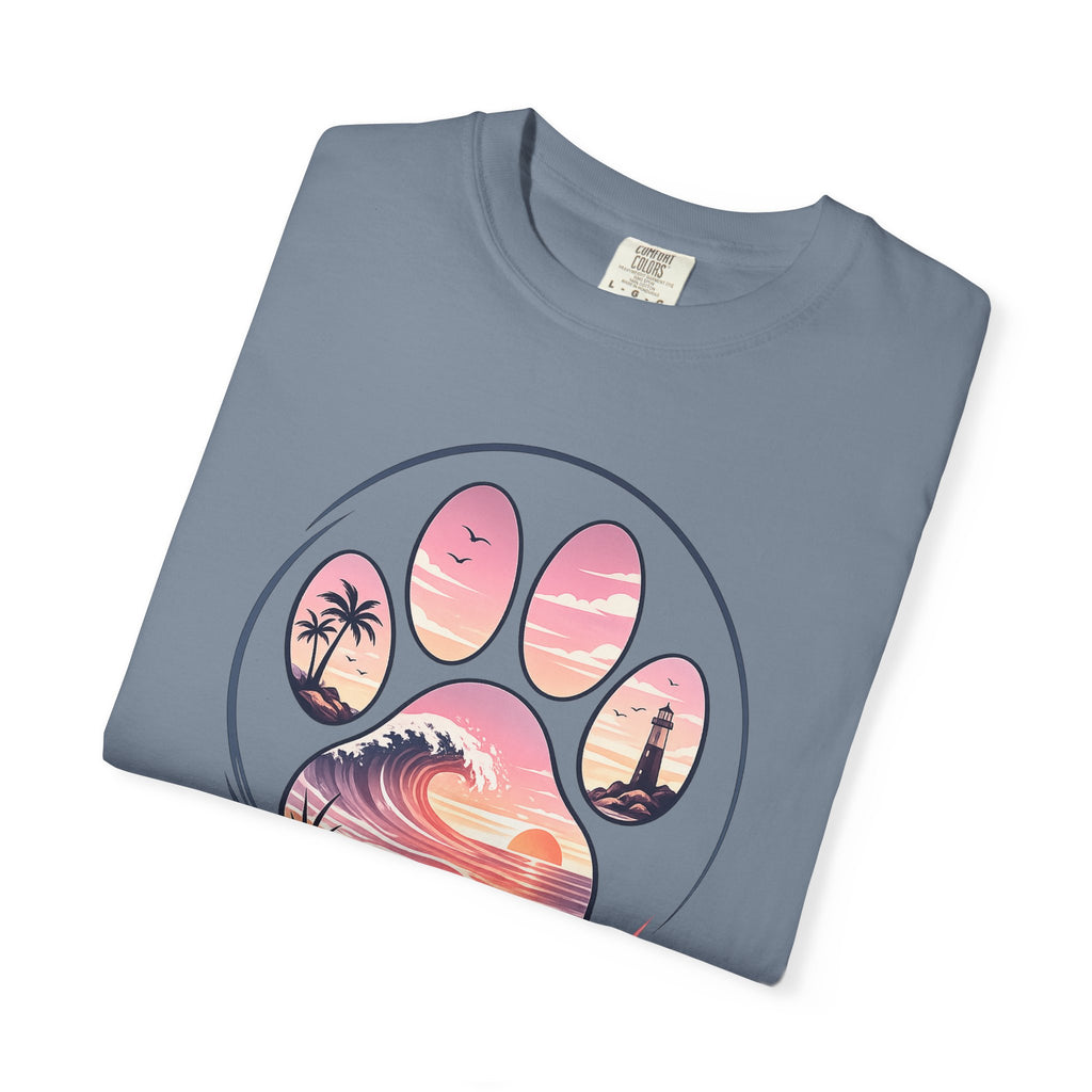 Sunset Paw Tee — Beach Wave Paw Print Unisex Comfort Colors T-Shirt
