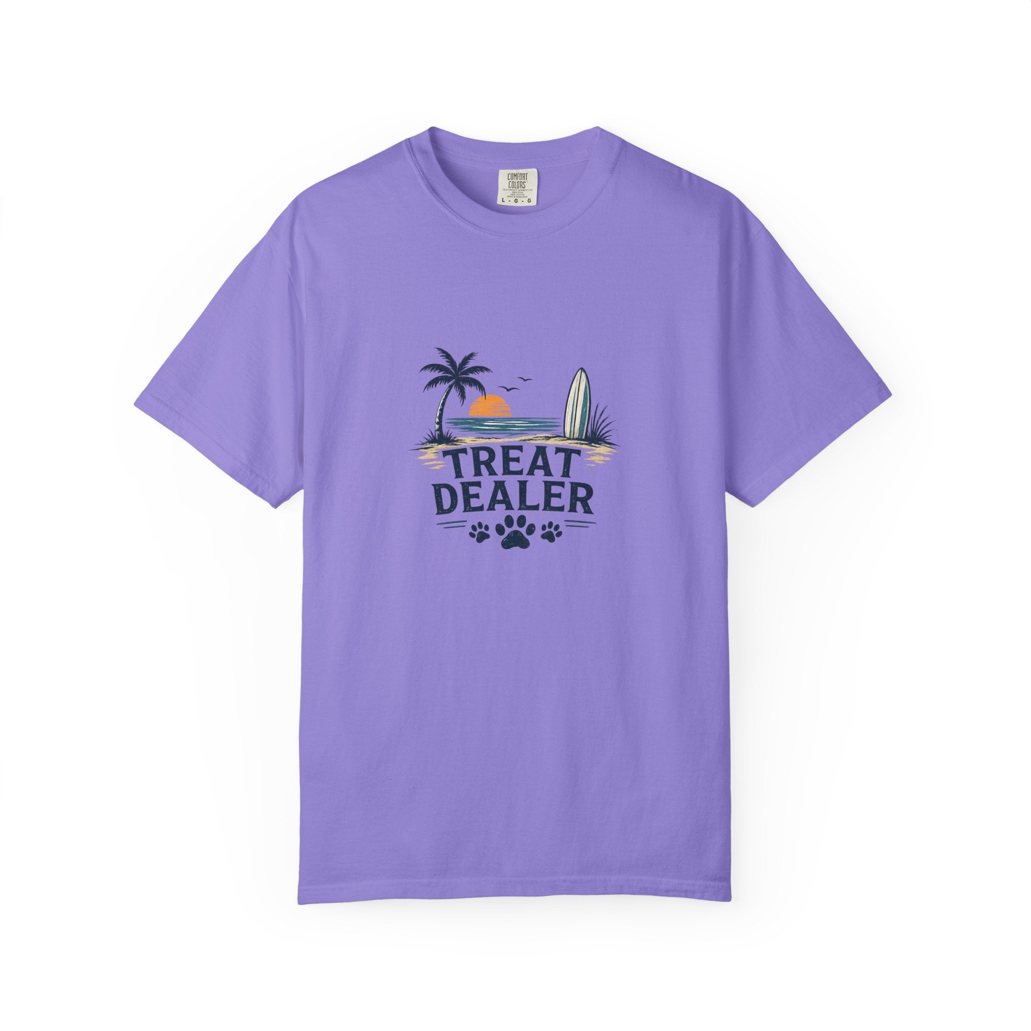 Treat Dealer Beach T-Shirt — Cute Dog Paw Surf Graphic