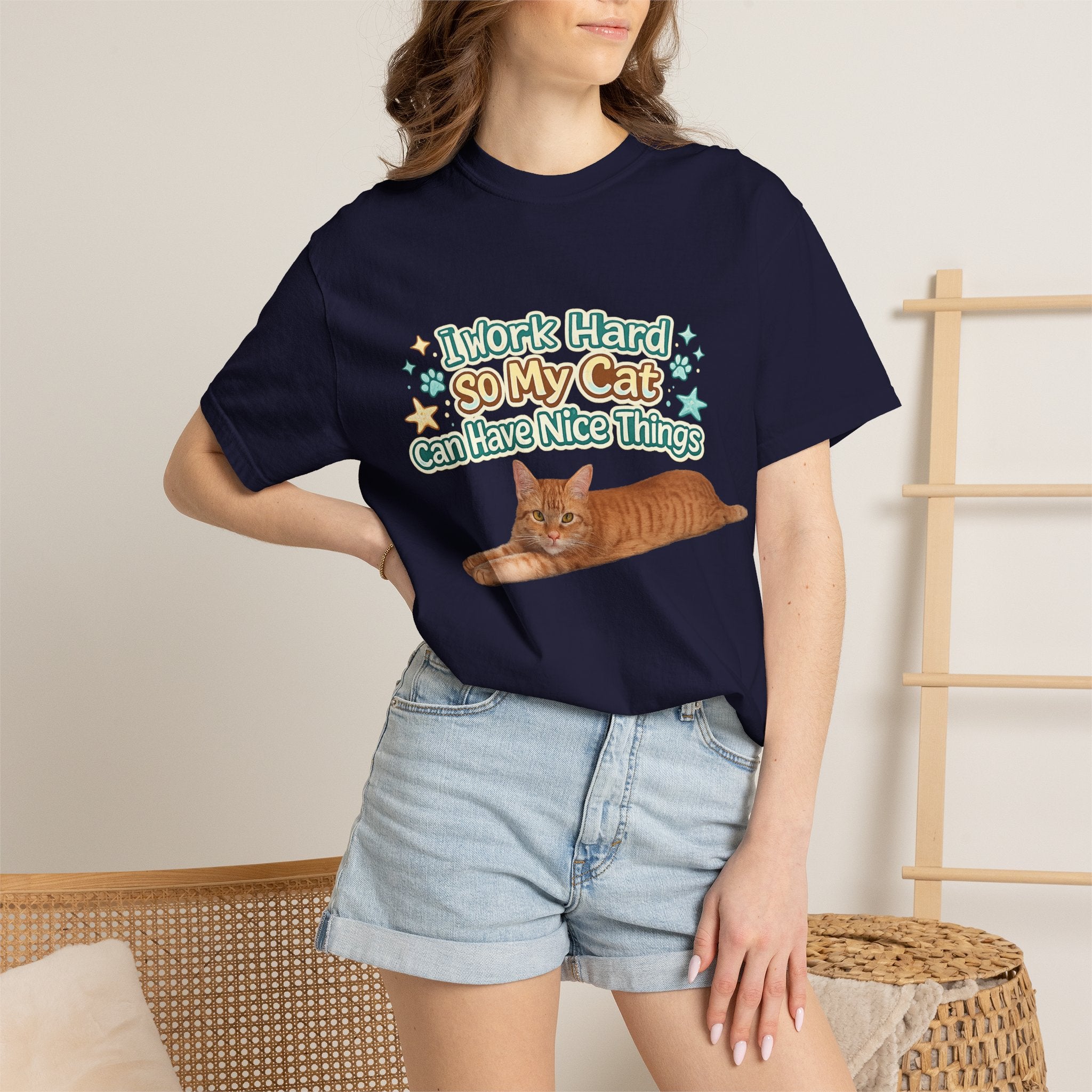 Cat Lover T-Shirt — "I Work Hard So My Cat Can Have Nice Things" Graphic Tee
