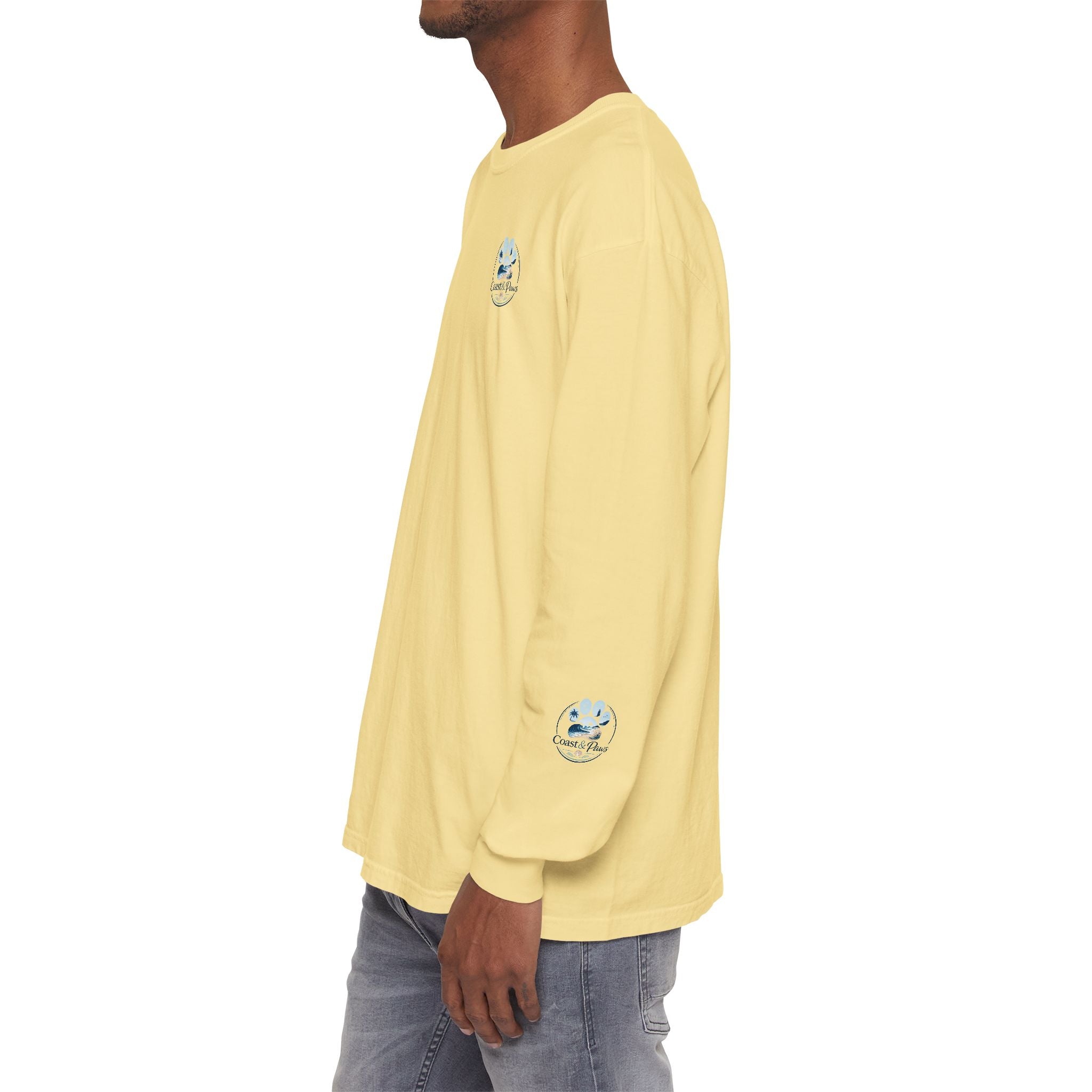 Coast & Paws Signature Soft Long Sleeve Tee — Coastal Paw Wave Graphic