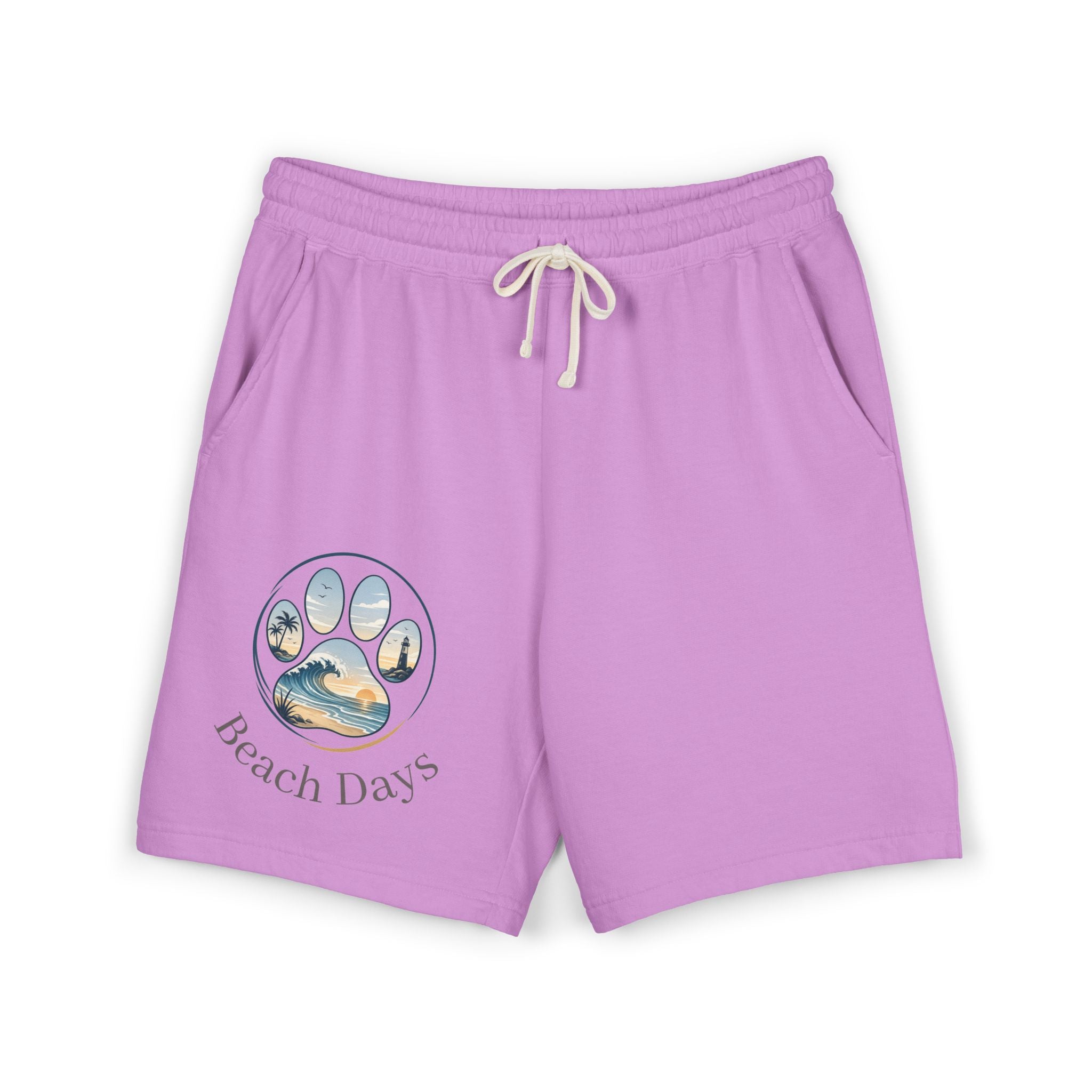 Beach Days Paw-Print Sweat Shorts — Lightweight Fleece Summer Lounge Shorts