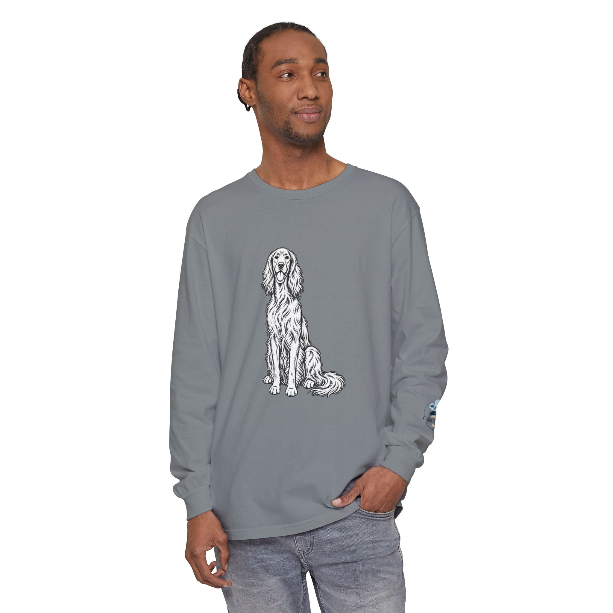 Irish Setter Unisex Long-Sleeve Tee with Coast & Paws logo on sleeve