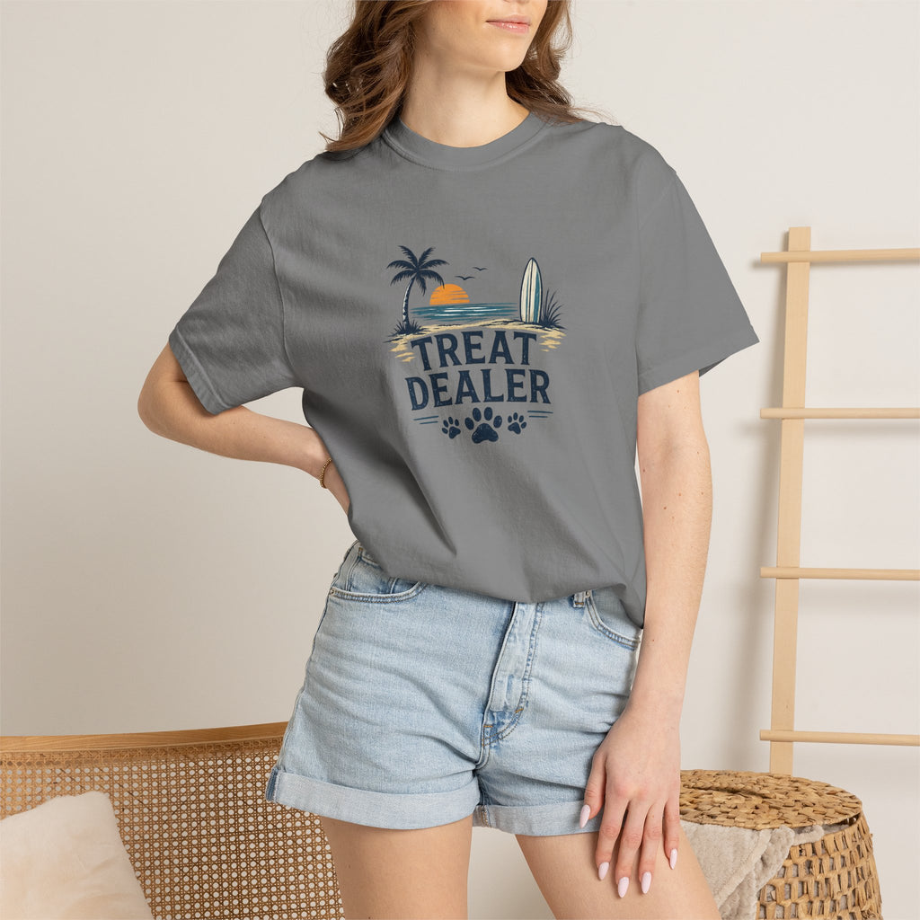 Treat Dealer Beach T-Shirt — Cute Dog Paw Surf Graphic