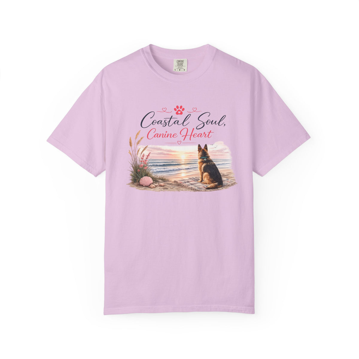 Coastal Soul Canine Heart T-shirt | Beach Dog Sunset Design