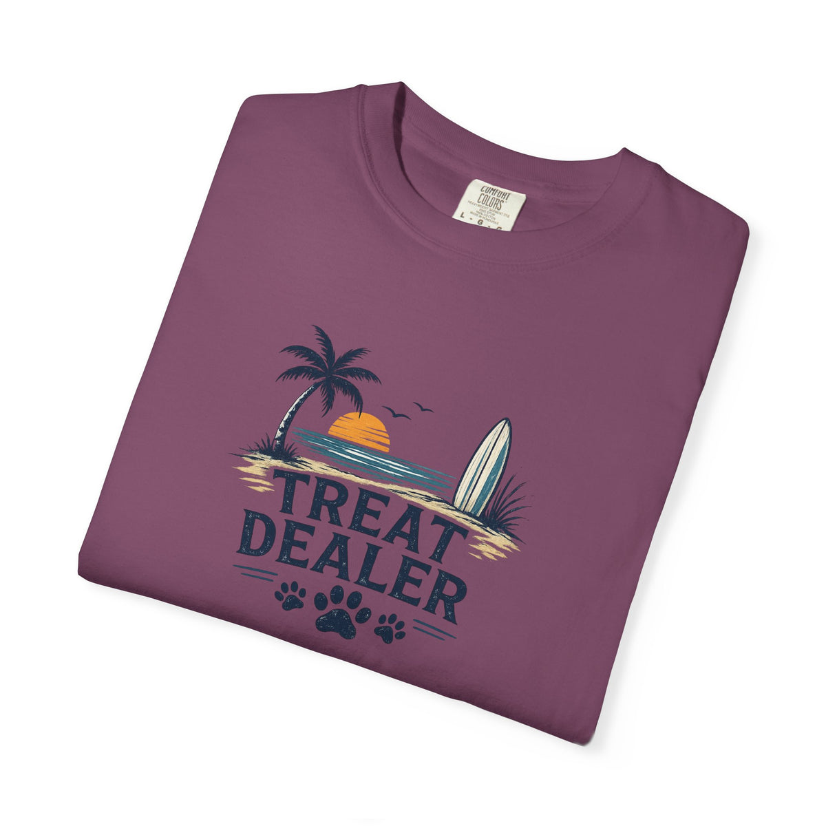 Treat Dealer Beach T-Shirt — Cute Dog Paw Surf Graphic