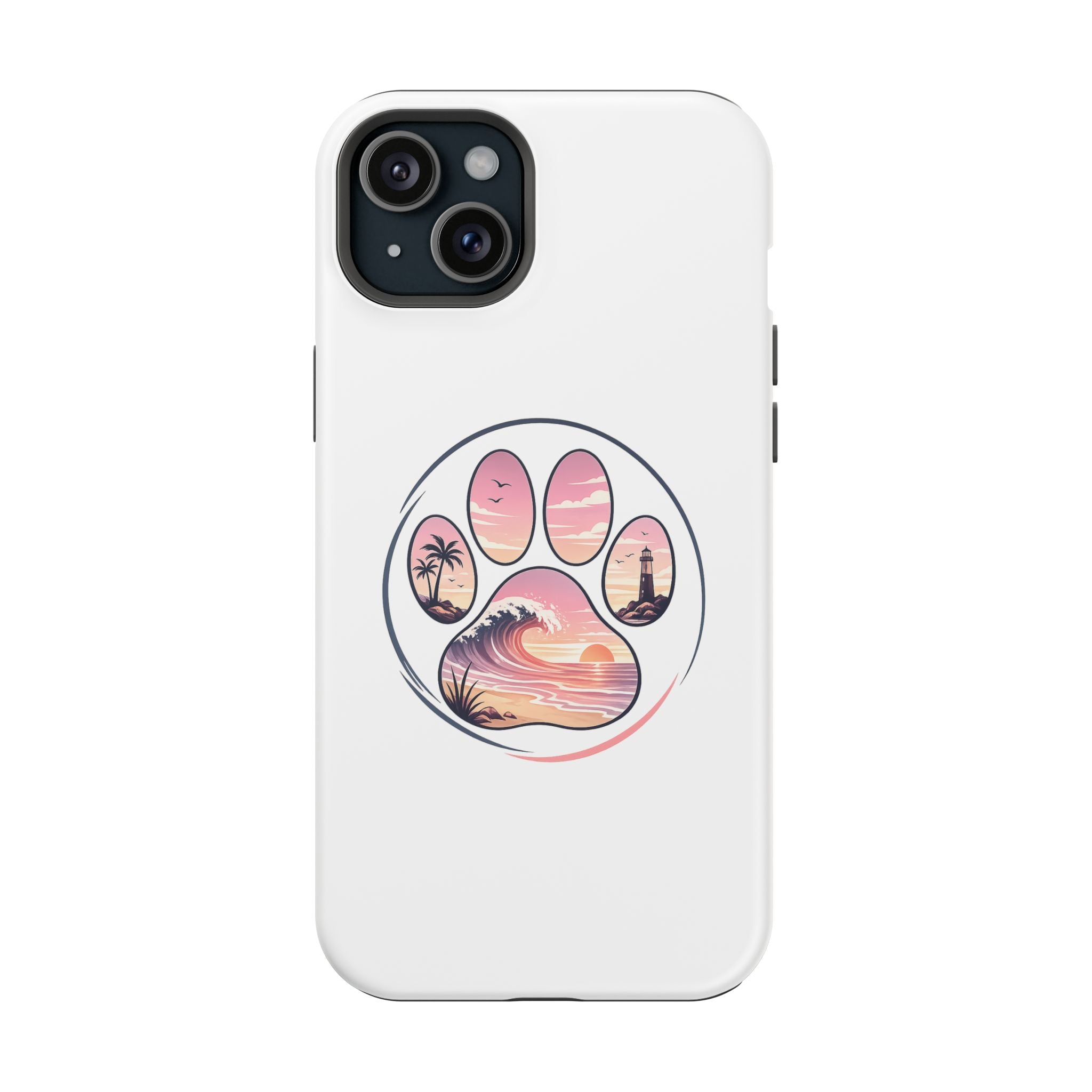 Beach Paw Phone Case — Impact-Resistant Tropical Paw Print iPhone Cover