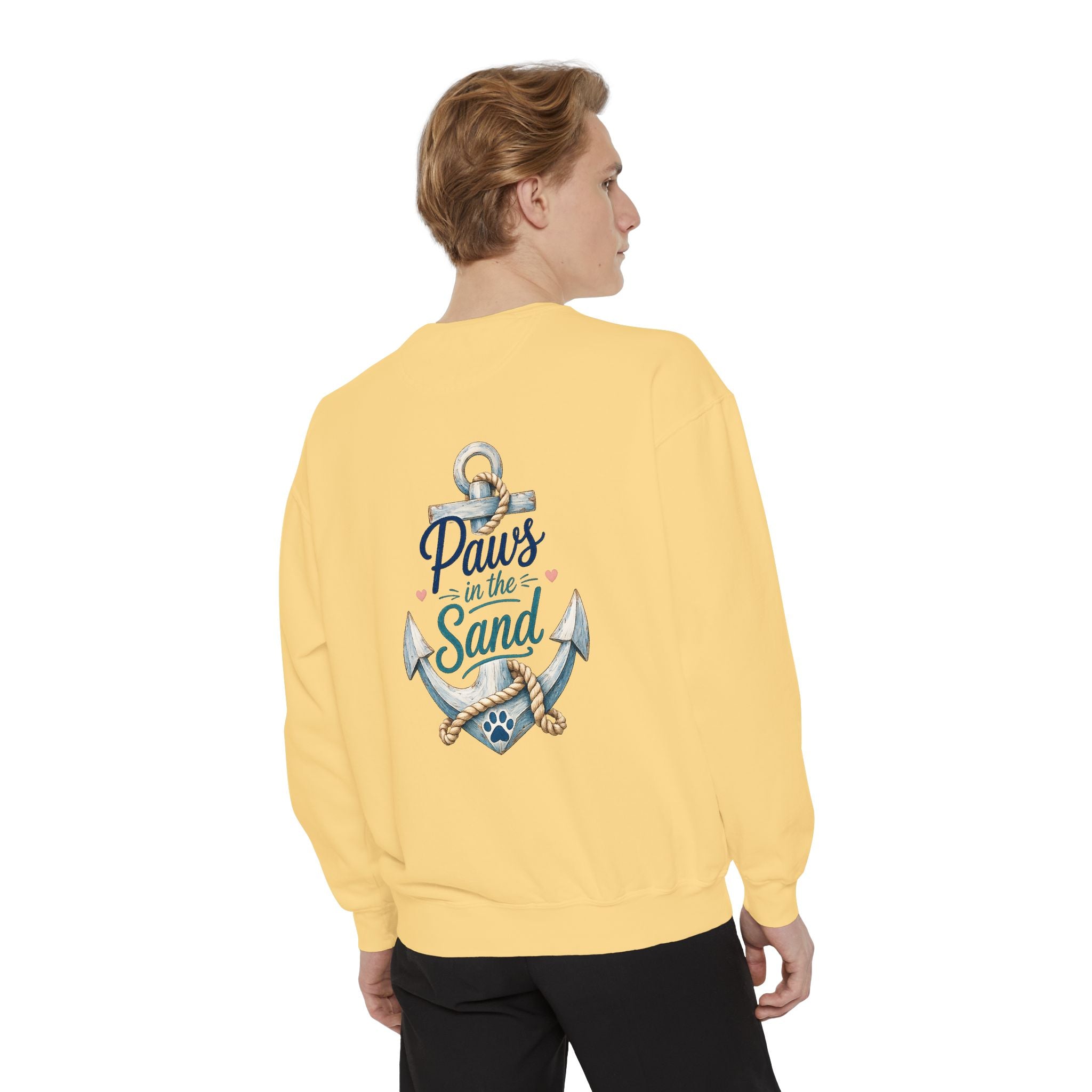 Paws in the Sand Sweatshirt | Anchor Paw Print Nautical Beach Design