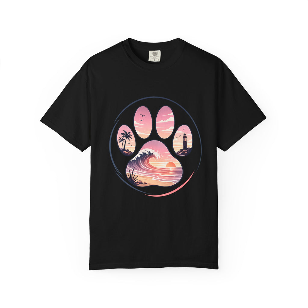 Sunset Paw Tee — Beach Wave Paw Print Unisex Comfort Colors T-Shirt