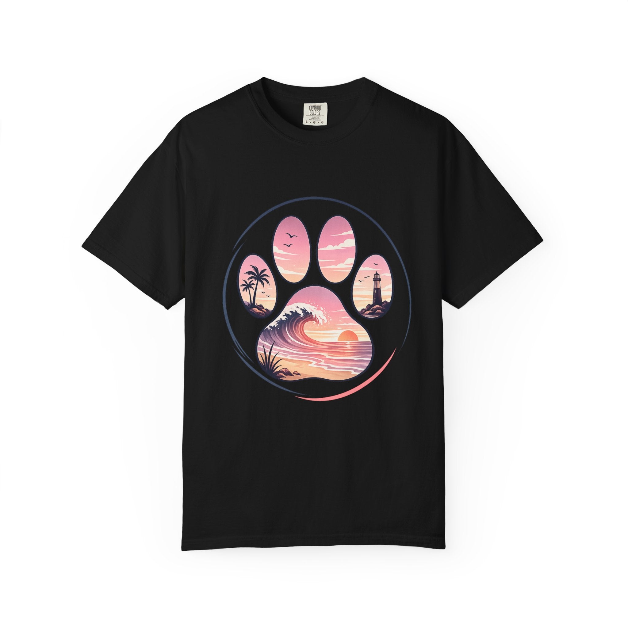 Sunset Paw Tee — Beach Wave Paw Print Unisex Comfort Colors T-Shirt