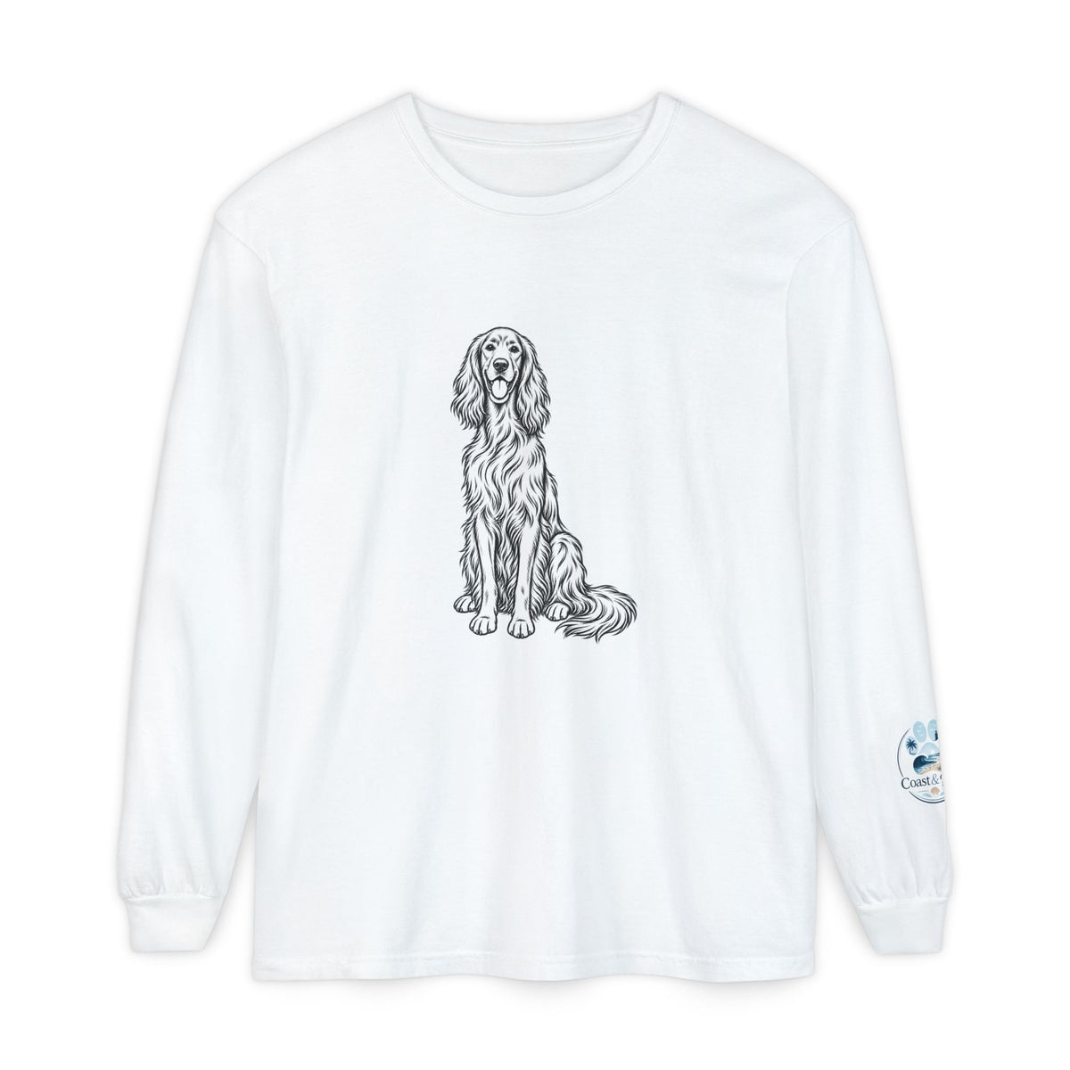Irish Setter Unisex Long-Sleeve Tee with Coast & Paws logo on sleeve