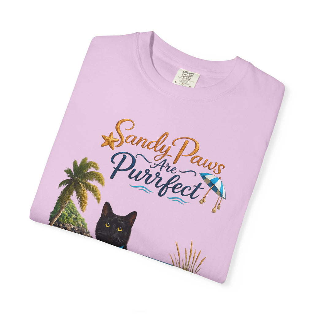 Sandy Paws Are Purrfect - Comfort Colors Unisex Garment Dyed Cat Beach T-Shirt
