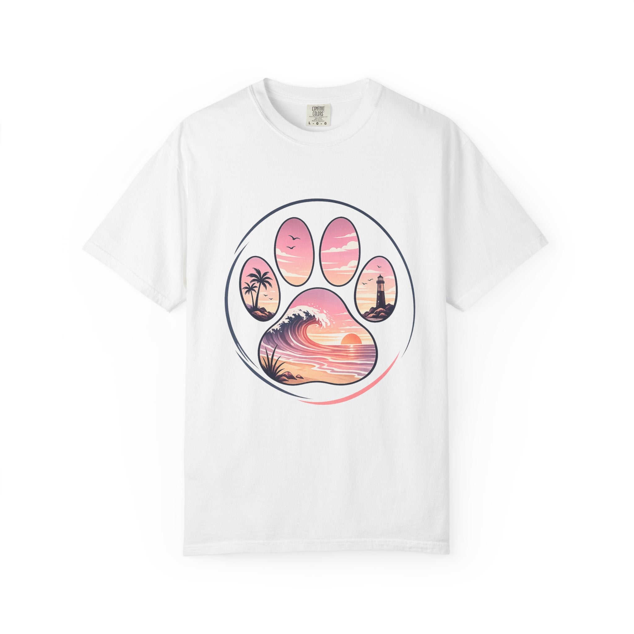 Sunset Paw Tee — Beach Wave Paw Print Unisex Comfort Colors T-Shirt