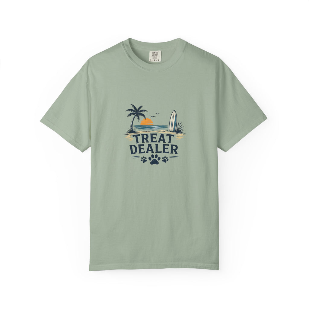 Treat Dealer Beach T-Shirt — Cute Dog Paw Surf Graphic