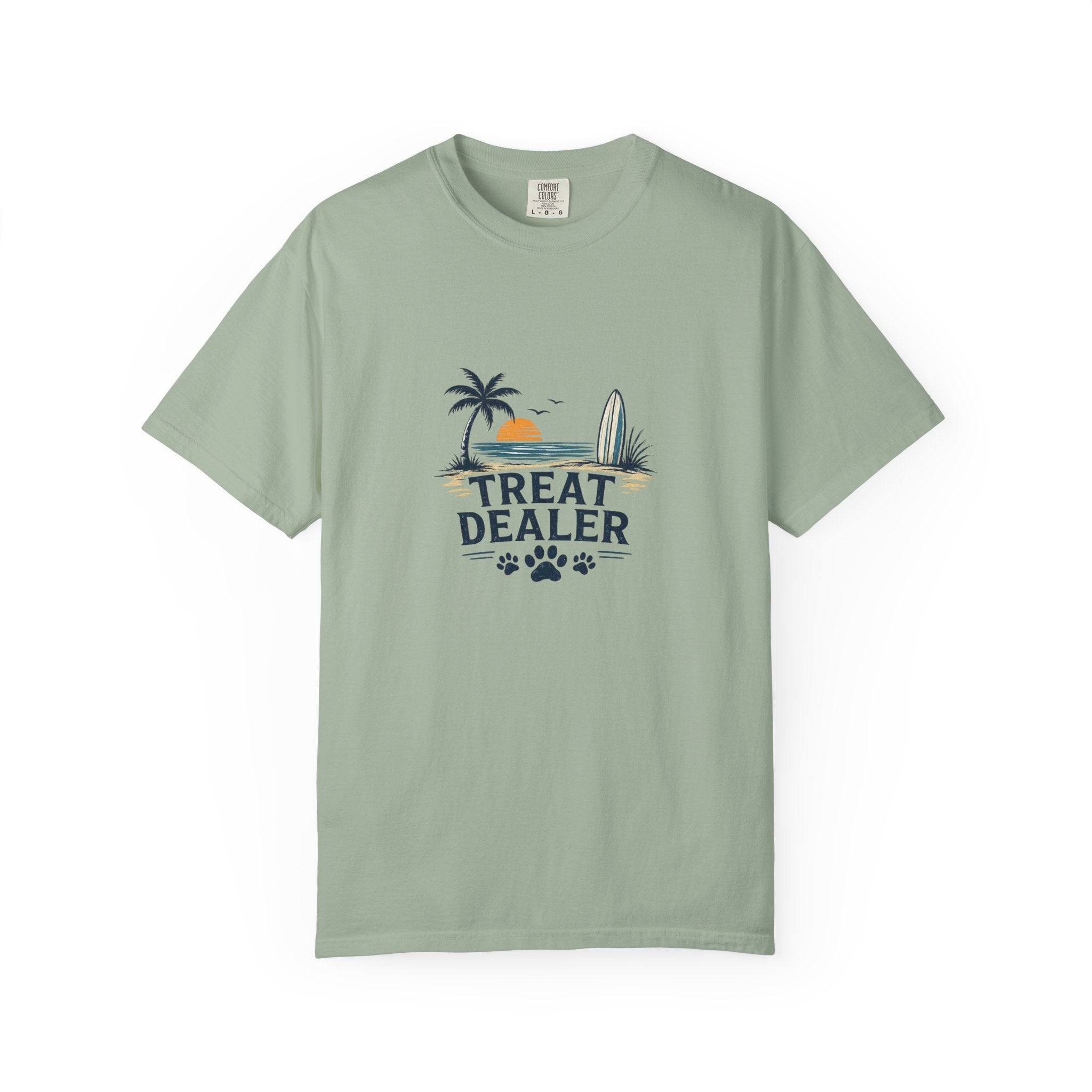 Treat Dealer Beach T-Shirt — Cute Dog Paw Surf Graphic