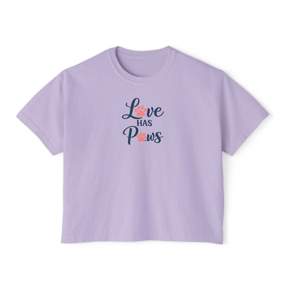 Love Has Paws Boxy Tee — Women’s Cute Cat & Dog Paw Comfort Colors Graphic Shirt
