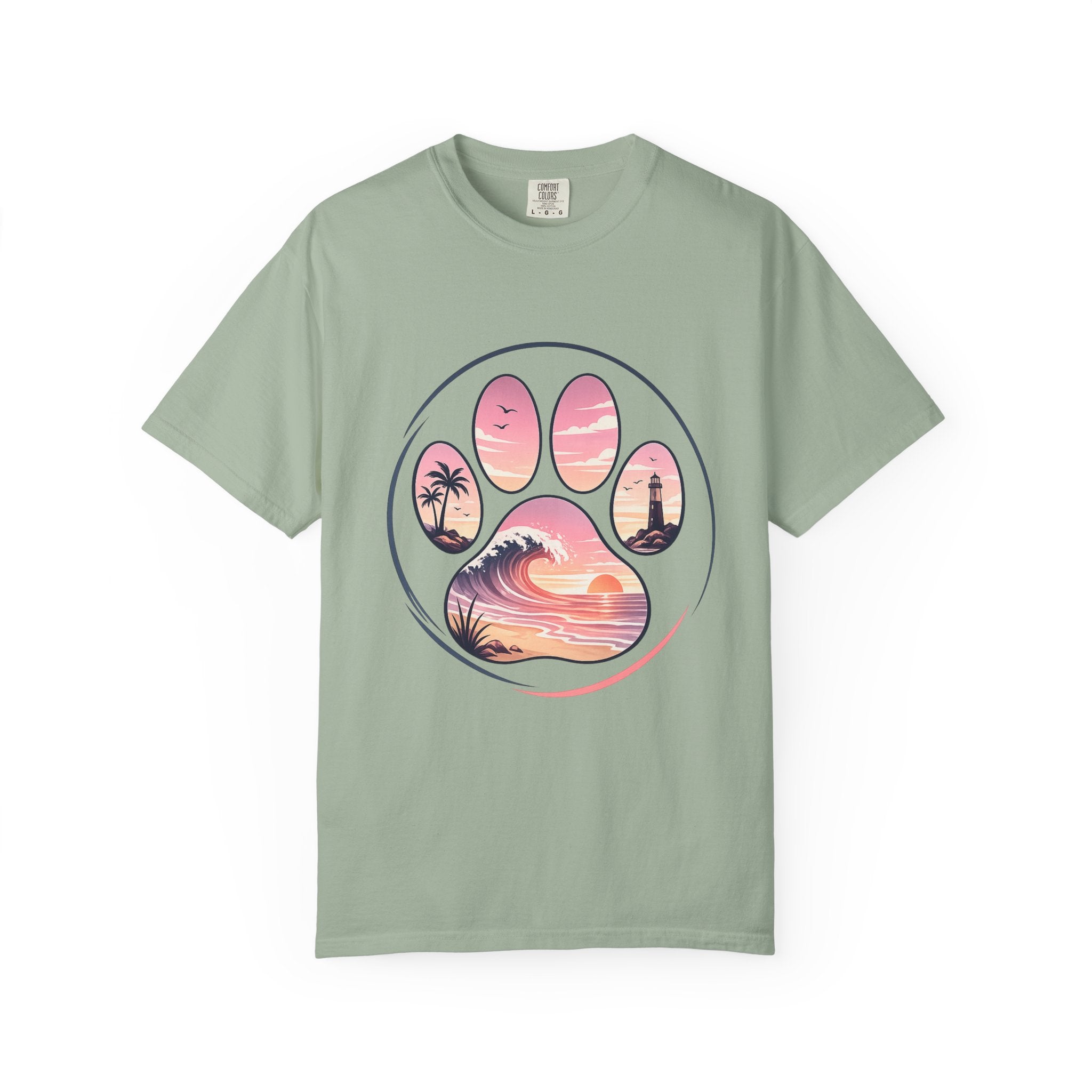 Sunset Paw Tee — Beach Wave Paw Print Unisex Comfort Colors T-Shirt