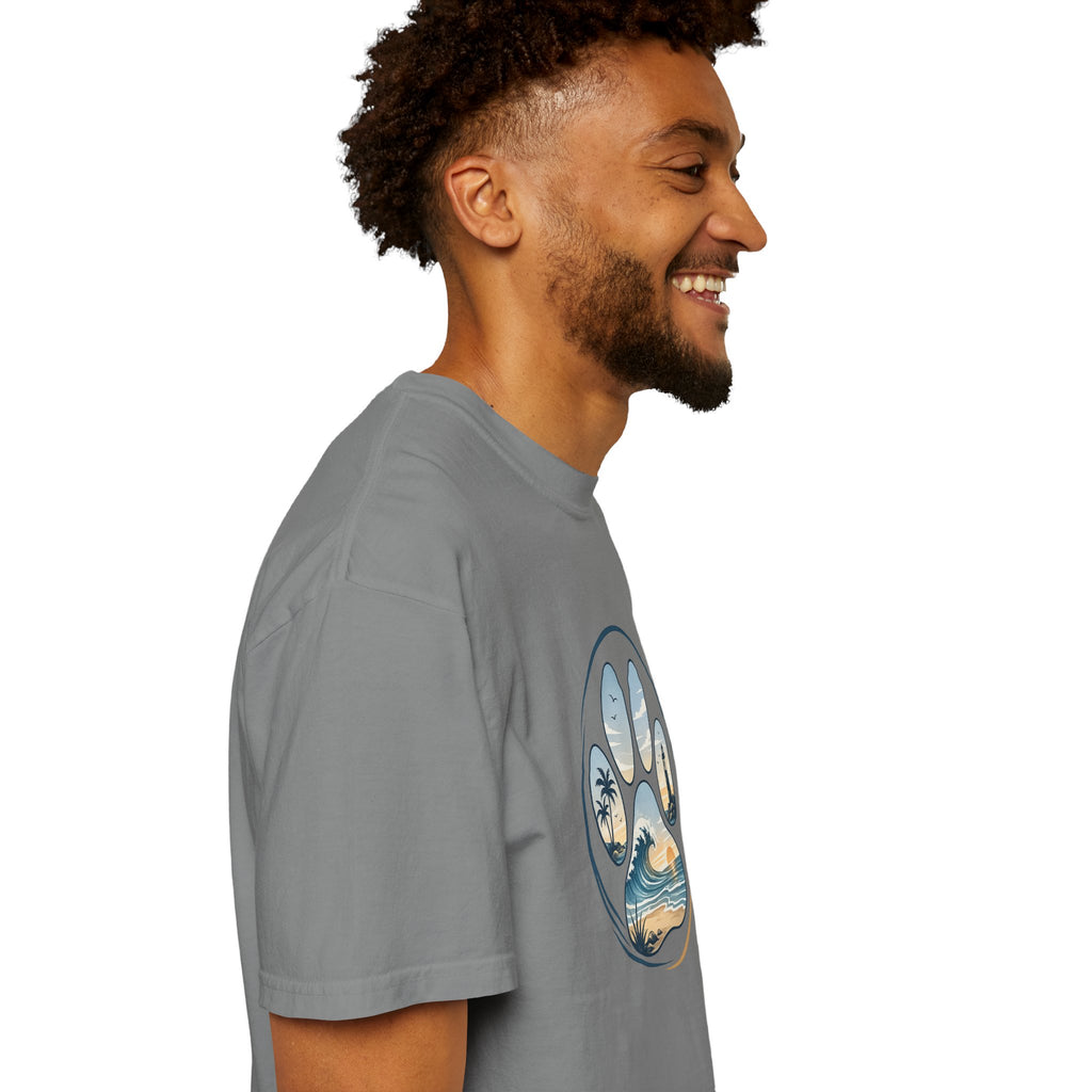 Ocean Paw Surf T-Shirt — Beach Sunset Paw Print Tee