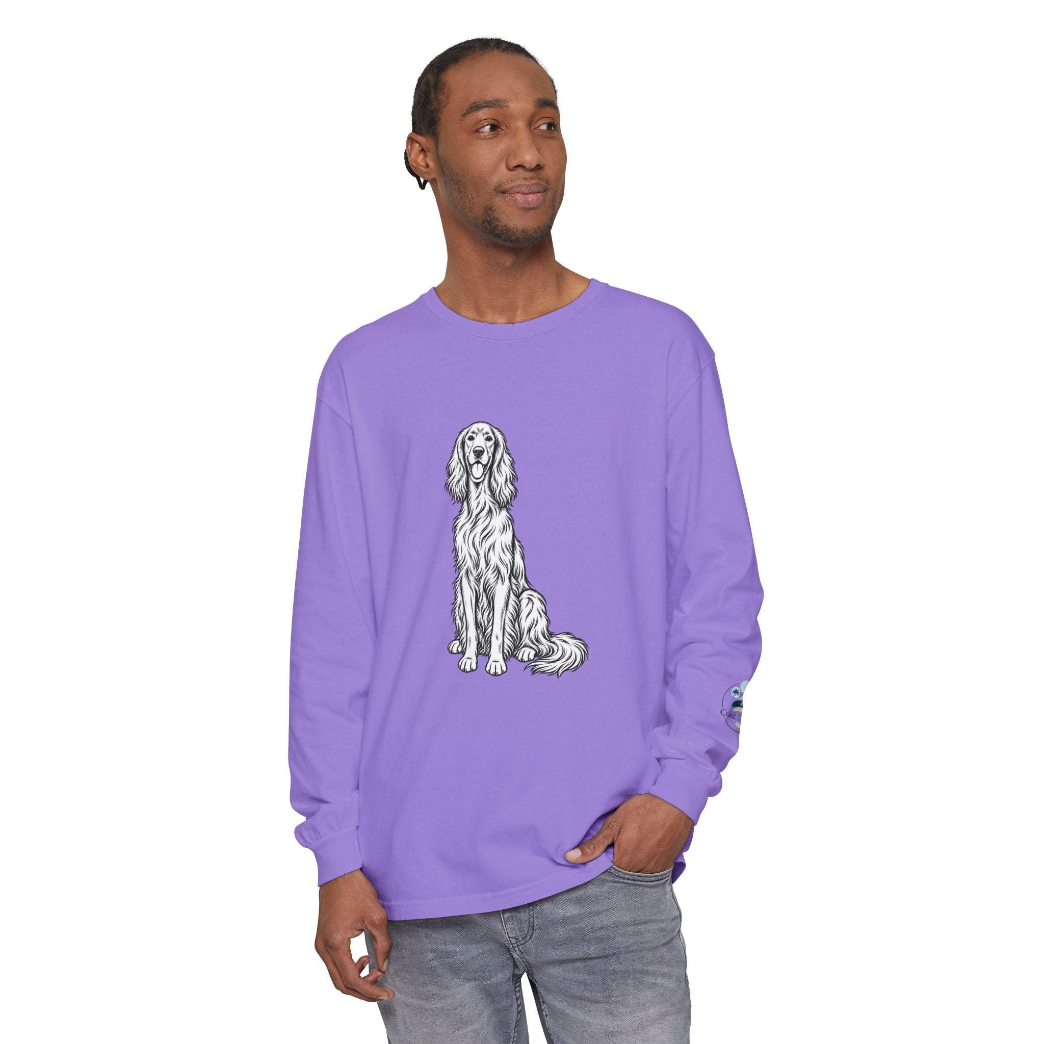 Irish Setter Unisex Long-Sleeve Tee with Coast & Paws logo on sleeve