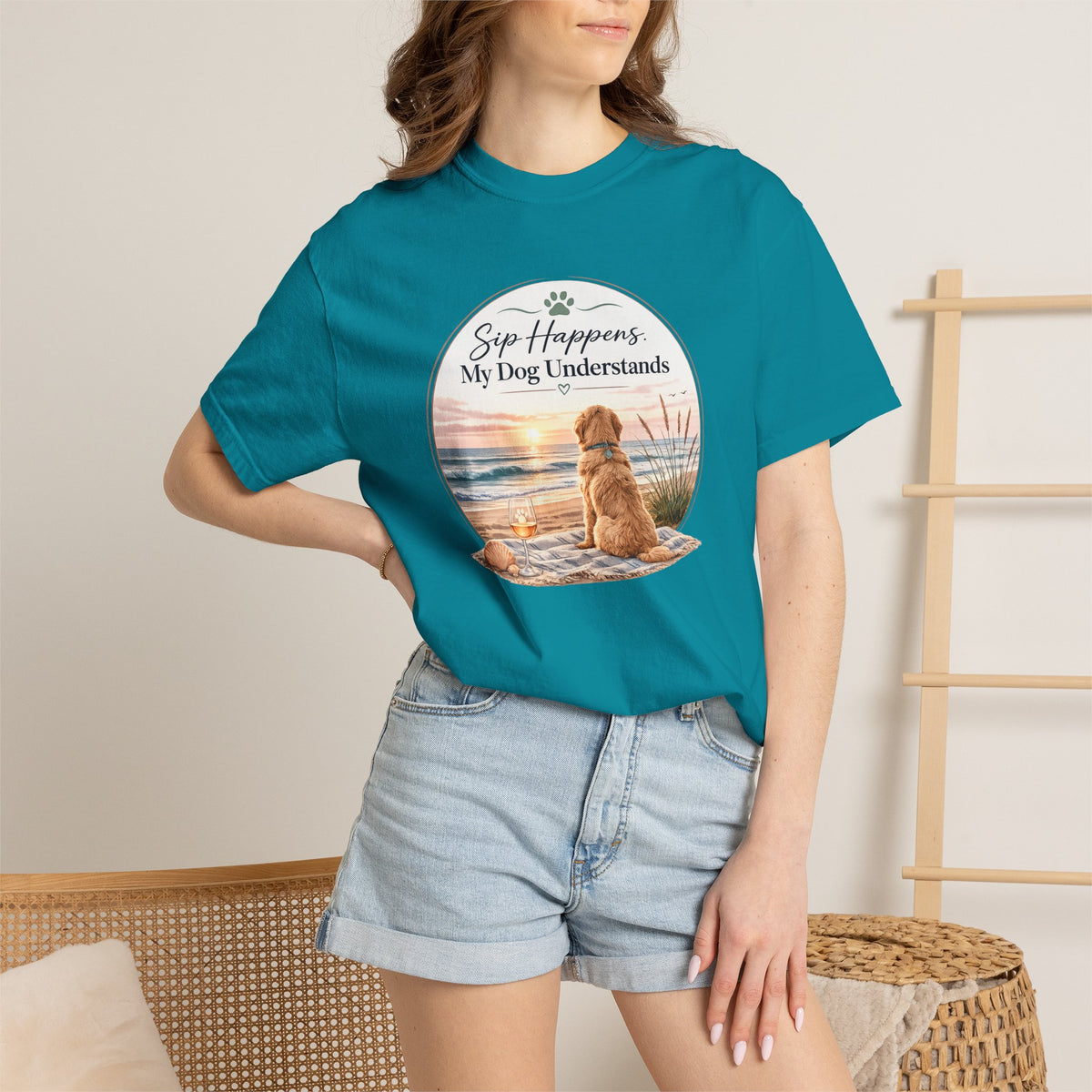 Sip Happens My Dog Understands T-shirt | Unisex Garment Dyed